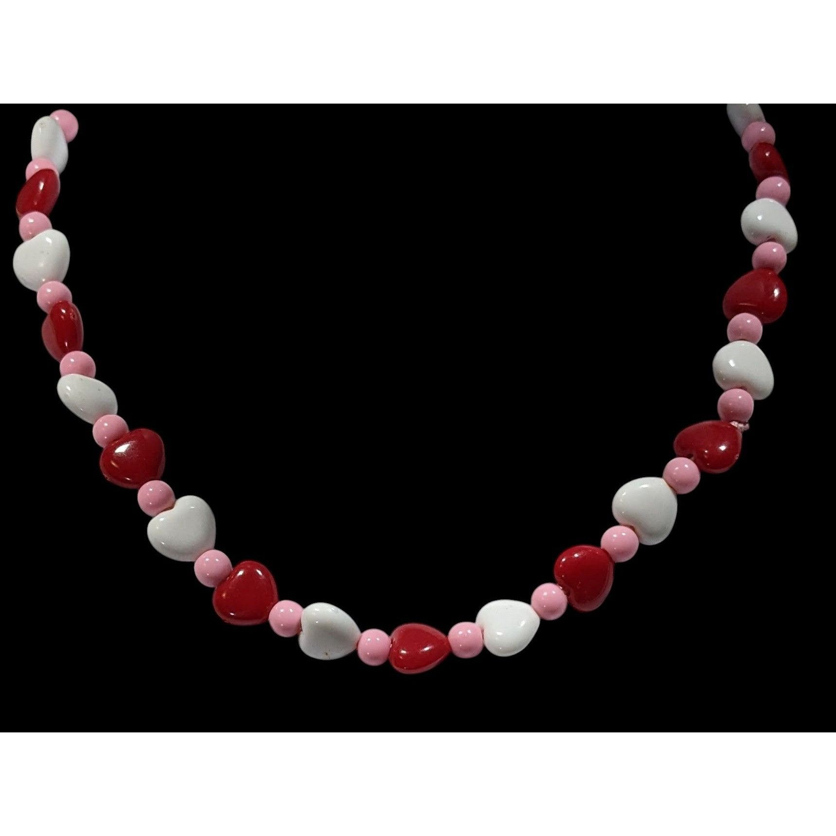 Handmade Red White & Pink Heart Beaded Necklace Valentines Day Inspir Size ONE SIZE - 2 Thumbnail