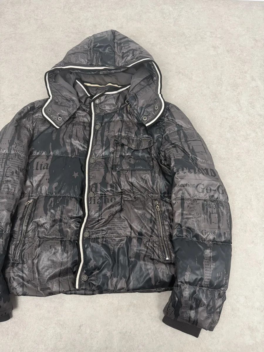 John Galliano AW2010 John Galliano Magazine Newspapers Black & Brown Hooded Puffer Jacket Size US L / EU 52-54 / 3 - 6 Thumbnail