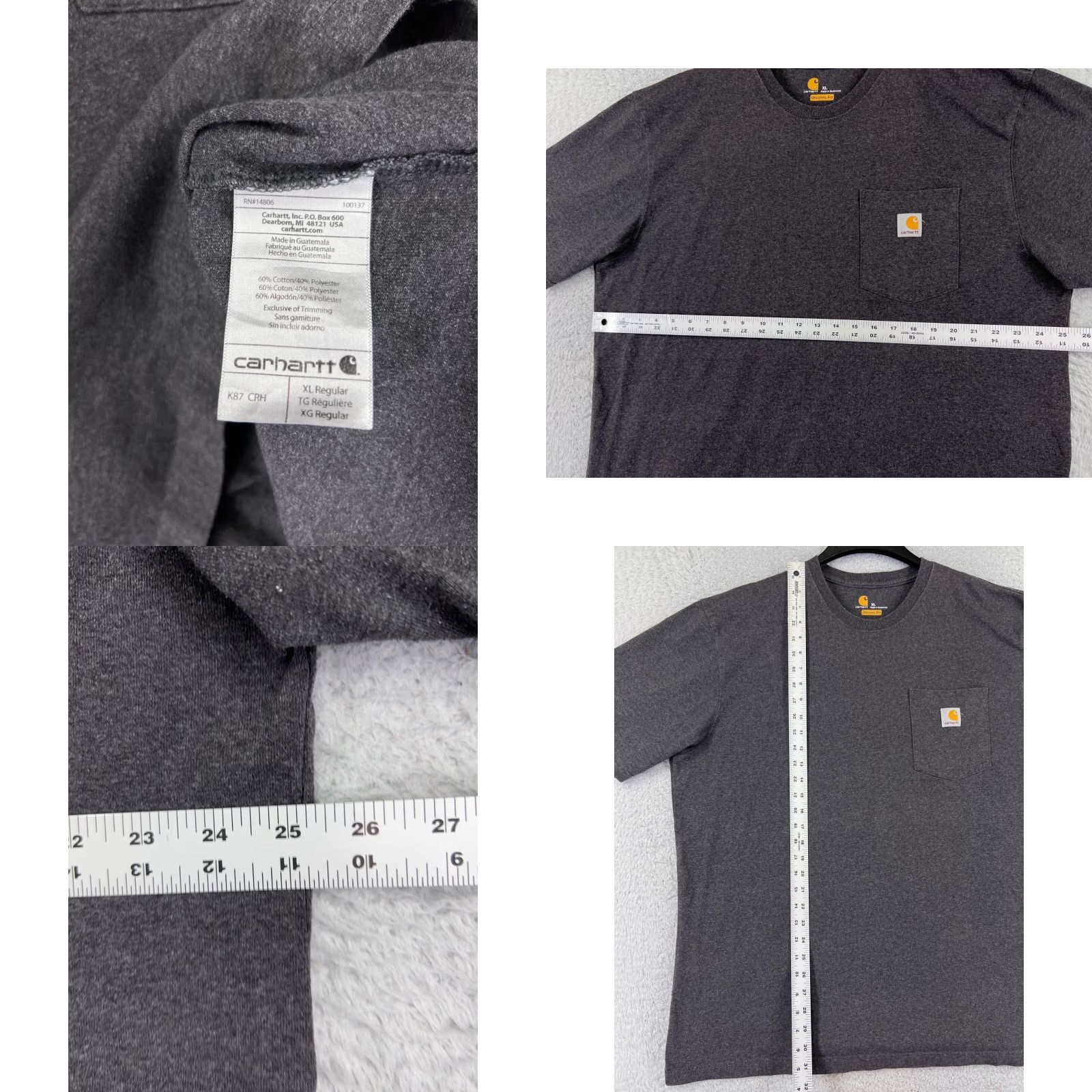 Carhartt Carhartt Shirt Men XL Gray Short Sleeve Crew Neck Pocket Cotton Blend Jersey Logo T-Shirt Size US XL / EU 56 / 4 - 8 Thumbnail