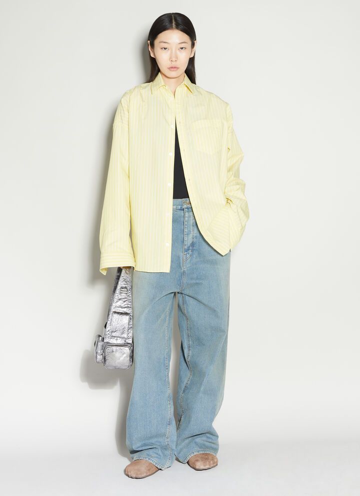 Balenciaga o1y0625 Oversize Striped Shirt in Light Yellow/White Size S / US 4 / IT 40 - 5 Thumbnail