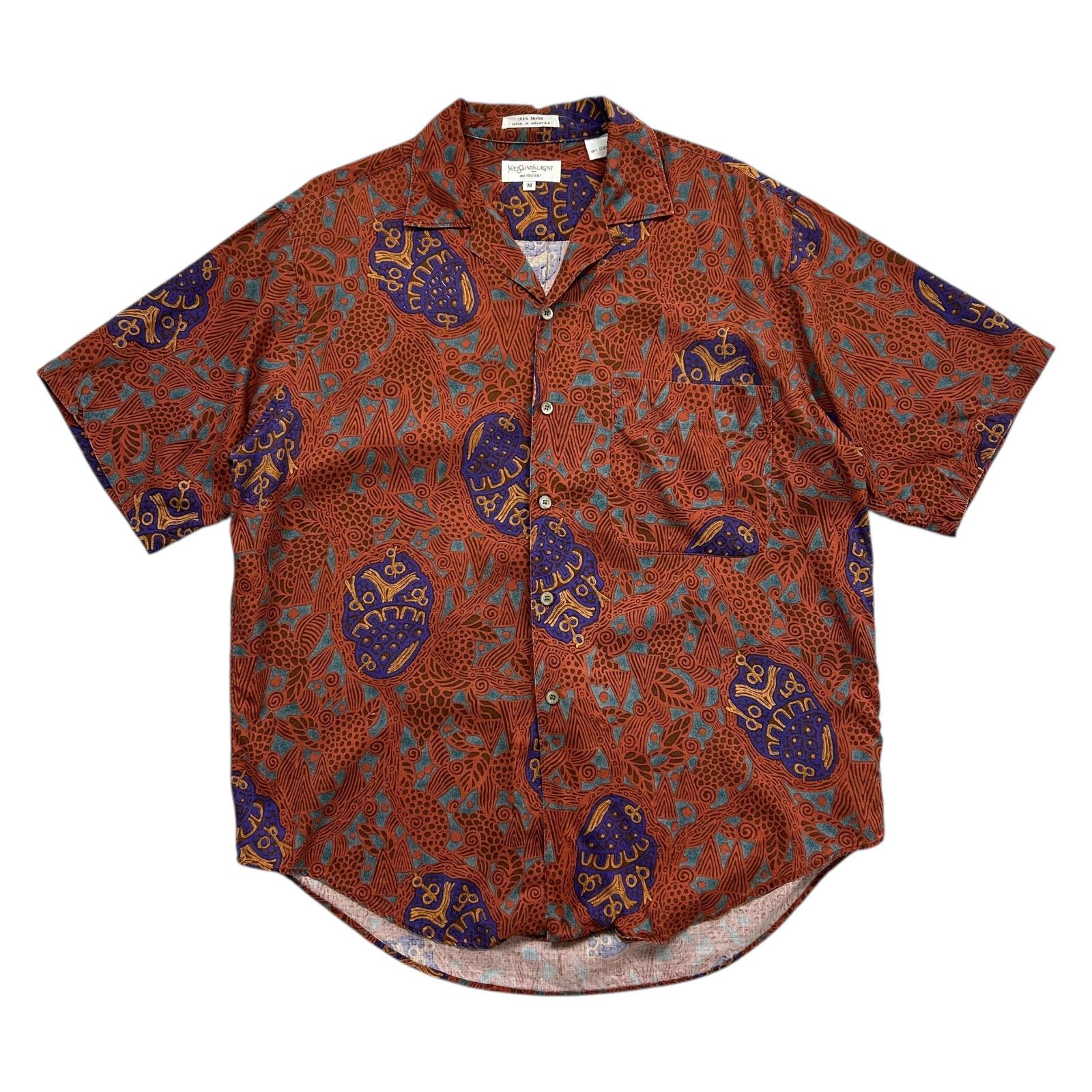 VTG 90s Yves Saint Laurent ABSTRACT BUTTON RAYON SHIRT ALOHA