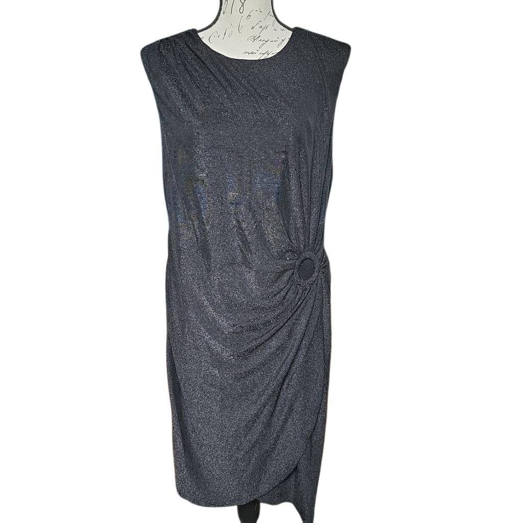 DKNY DKNY Women's Size 14 Black Shimmer Ruched Midi Length Dress Size XL / US 12-14 / IT 48-50 - 1 Thumbnail