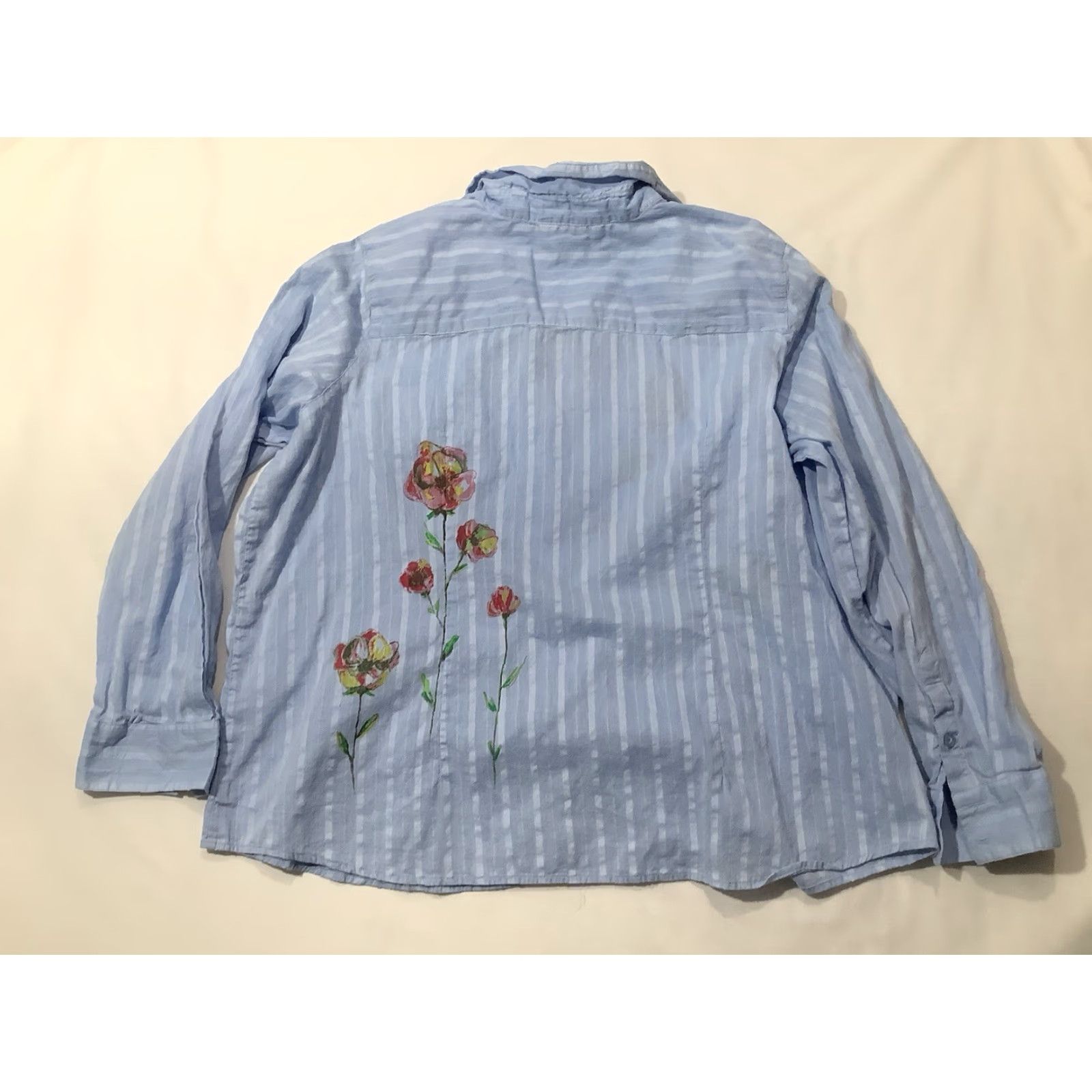 Denim & Co. Denim & Co Womens Button Up Shirt 2XL Blue Striped Long Sleeve Cotton Chambray Casual Travel Beach Preppy Classic Breathable Stretch Shirt Womens Size XXL / US 16-18 / IT 52-54 - 4 Thumbnail