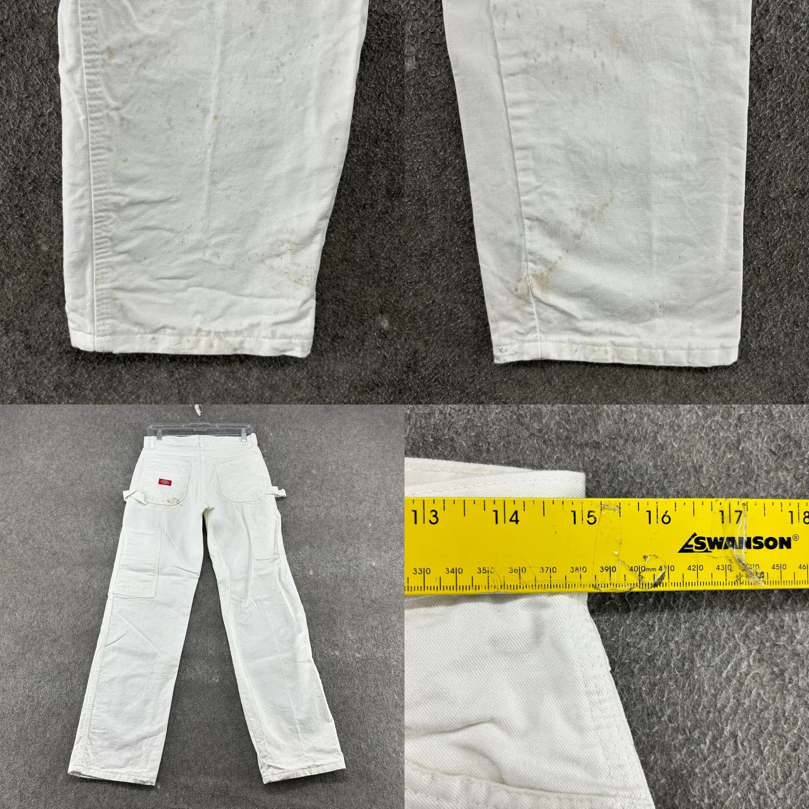 VINTAGE Dickies Pants Mens 30x32 White Carpenter Painters Canvas Cotton Workwear Thrash