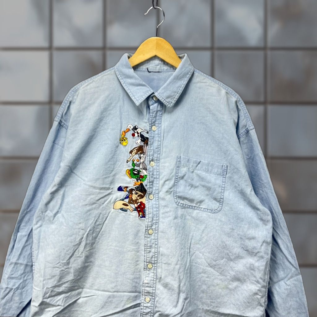 Vintage VINTAGE 90s Looney Tunes Button-Up Longsleeve Shirt 2XL Men Blue XXXL? Size US XXL / EU 58 / 5 - 1 Thumbnail