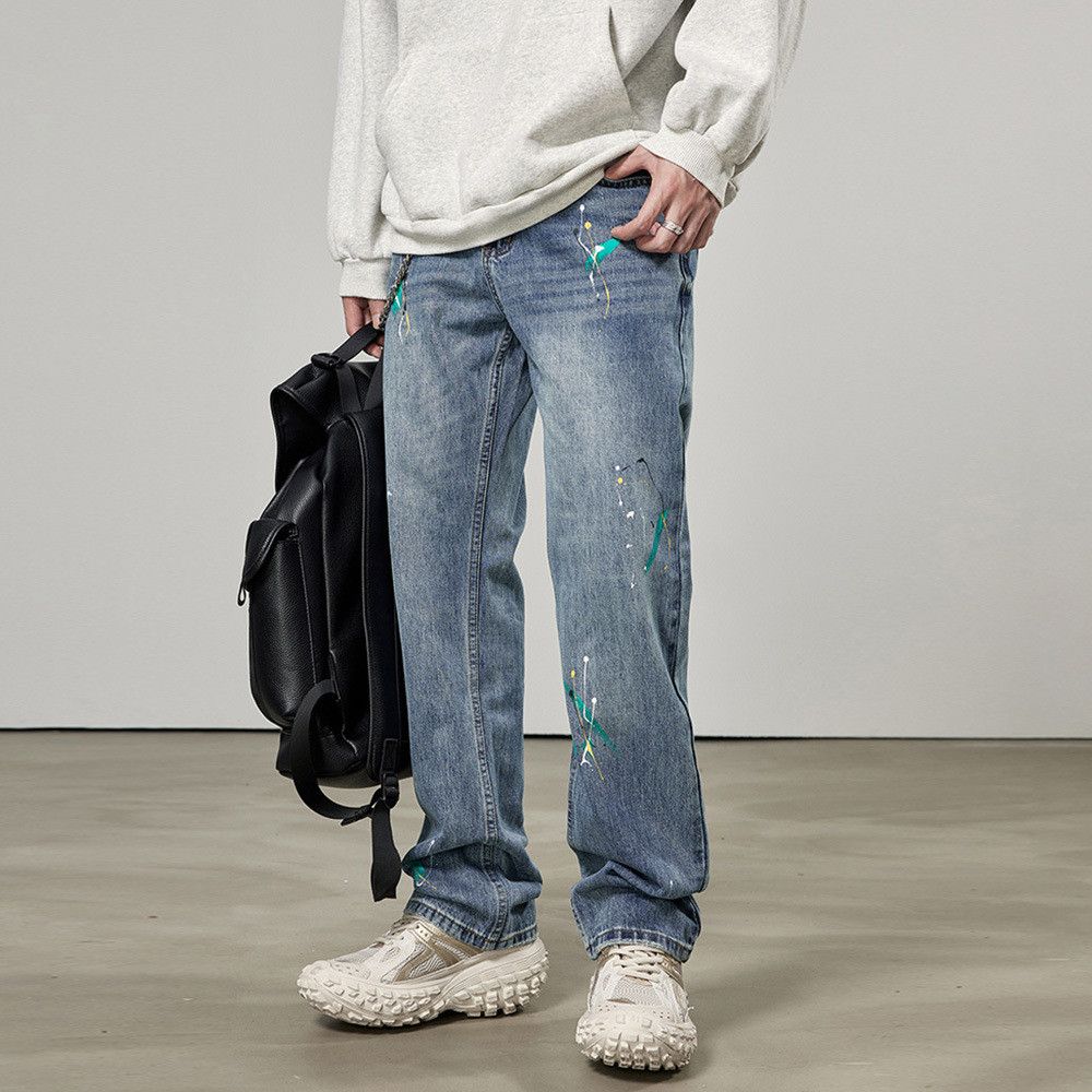 Japanese Brand × Vintage Men's loose trendy straight simple ink-splashed washed jeans Size US 32 / EU 48 - 2 Thumbnail