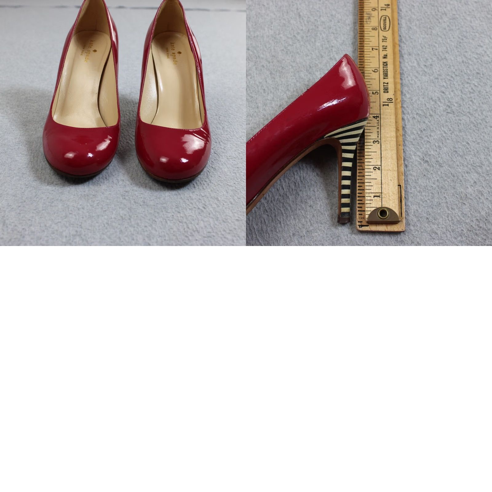Vintage Kate Spade New York High Heels Red Patent Striped Pump Womens Size 9.5, 7.5, 9.5 EU, US Size US 10 / IT 40 - 8 Thumbnail