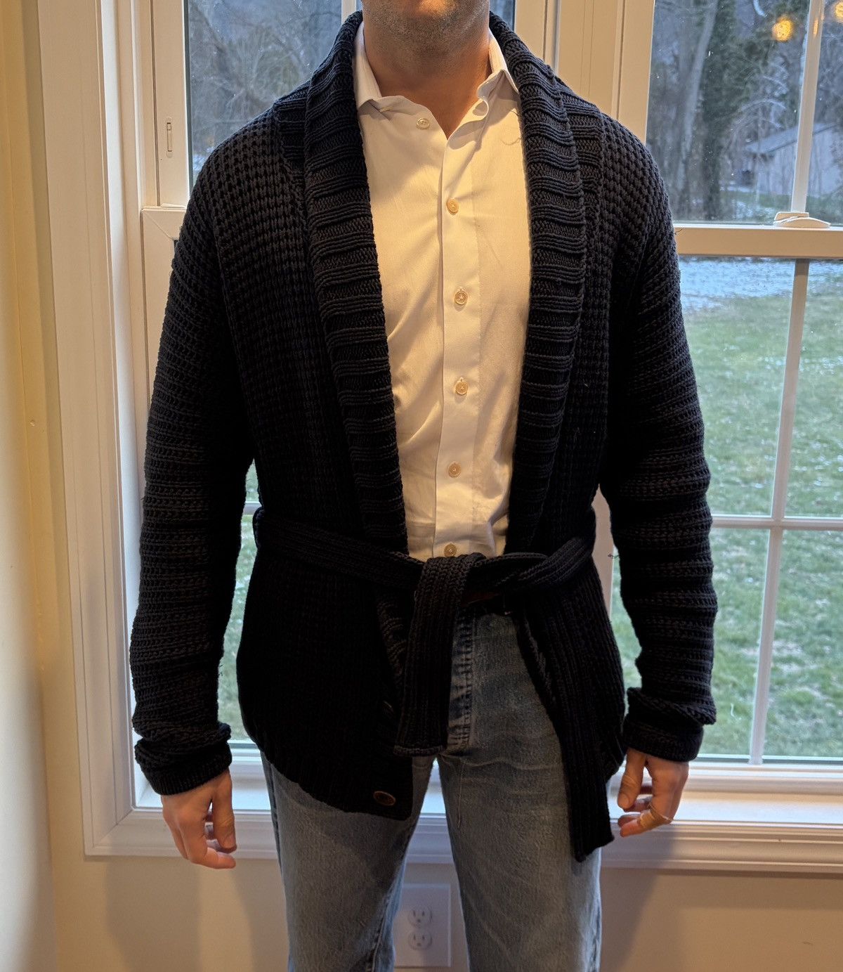 Louis Vuitton Incredible Navy Oversized Heavy Knit Shawl Cardigan Jacket Size US M / EU 48-50 / 2 - 14 Thumbnail