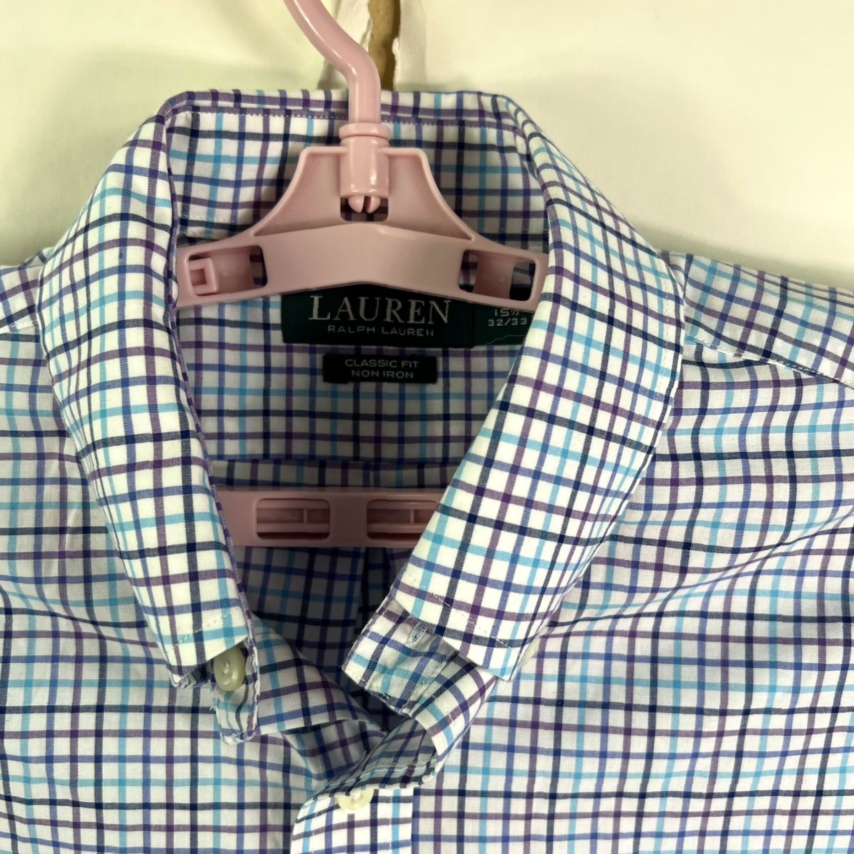 Ralph Lauren Ralph Lauren Button-Up Shirt Mens 15.5 / 33 Blue Check Non-Iron Classic Fit Dress Shirt Size US M / EU 48-50 / 2 - 3 Thumbnail