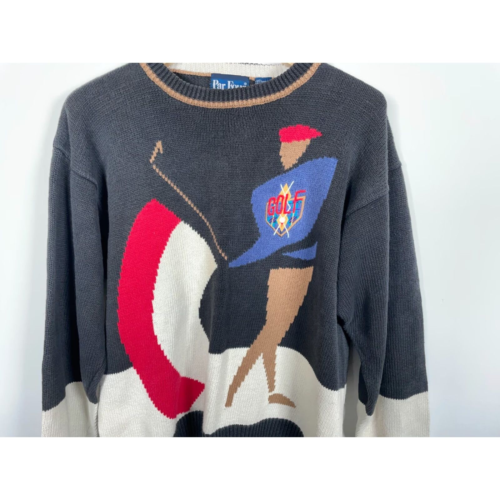 Vintage VINTAGE Par Four Sweater Shirt Adult Large Black 90s Sports Embroidered Chunky Knit Mens Size US L / EU 52-54 / 3 - 4 Thumbnail