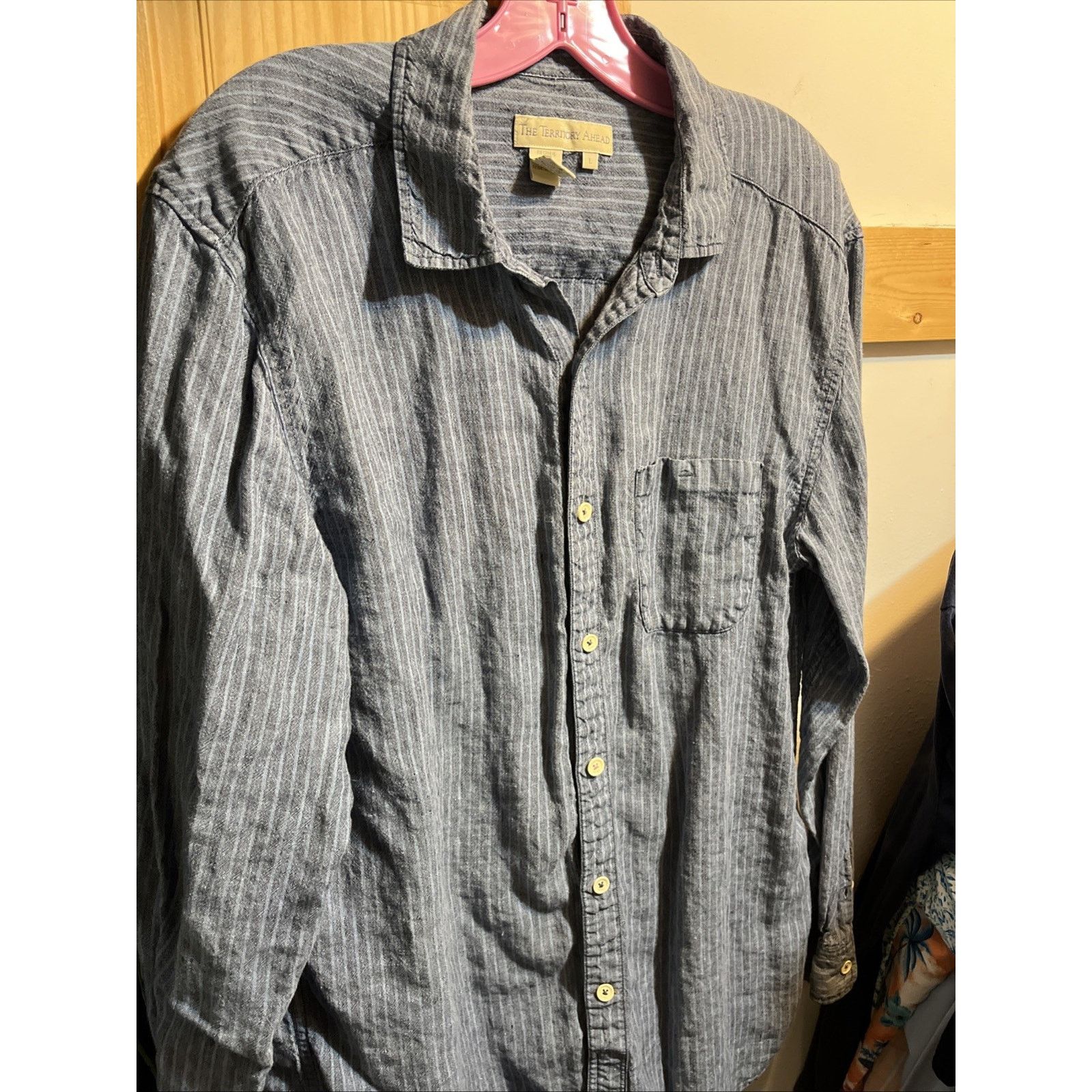 Other The Territory Ahead Shirt Striped Mens L 100% Linen Blue LS Size US L / EU 52-54 / 3 - 6 Thumbnail
