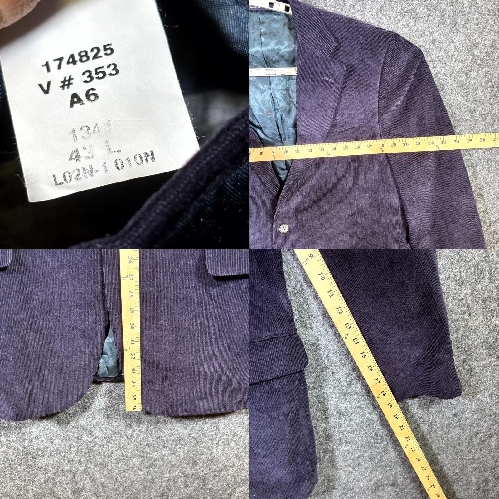 Lands' End Lands' End Blazer Mens Purple Corduroy Notch Two-Button Jacket 43 Long Regular Fit Dark Academia Mens Size 44R - 8 Thumbnail