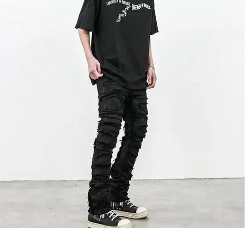 Jean Skinny Denim Jeans Heavy Destruction Ripped Size US 32 / EU 48 - 2 Thumbnail