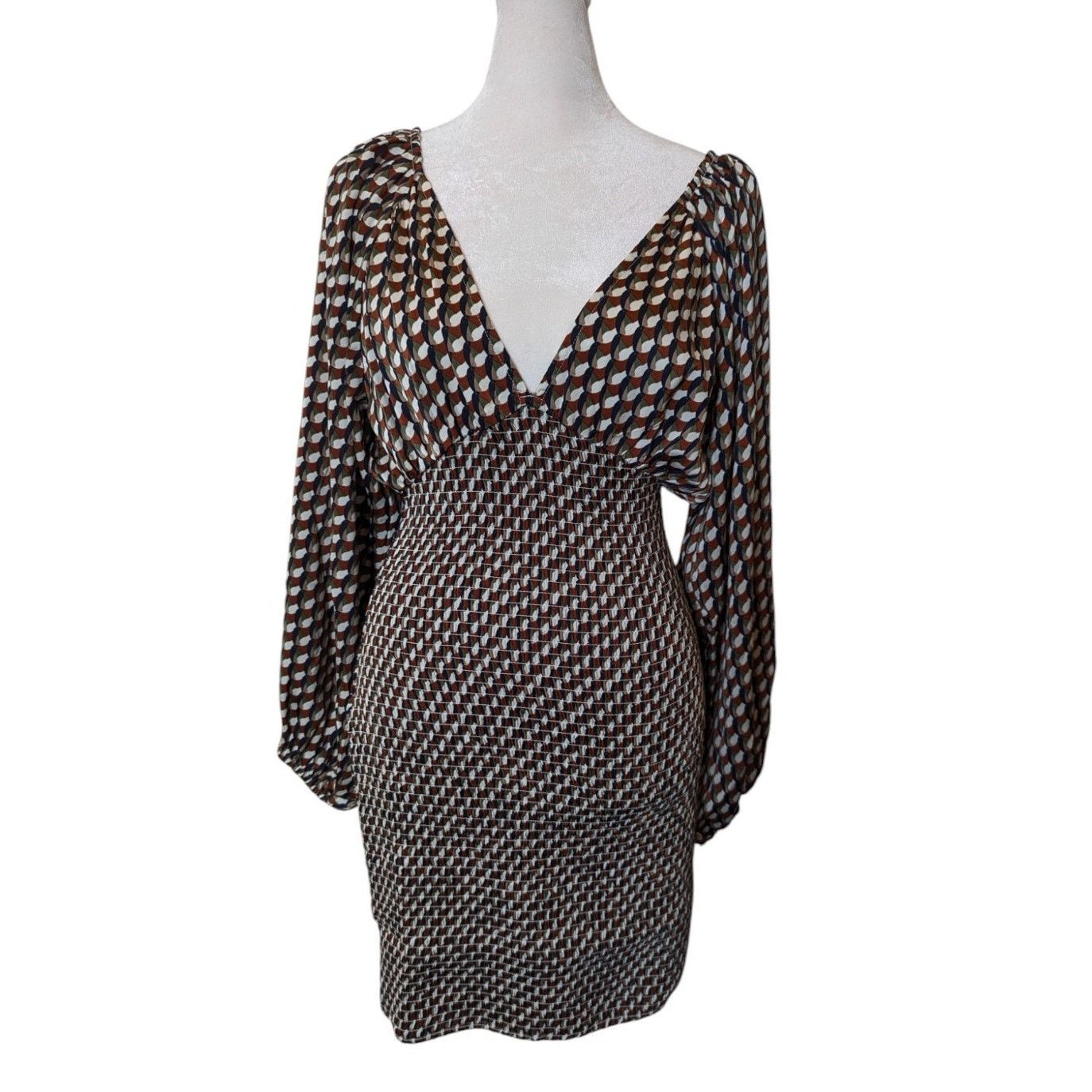 Other ACOA Balloon Sleeve Fitted Mini Deep V-Neck Dress Small Size S / US 4 / IT 40 - 1 Thumbnail