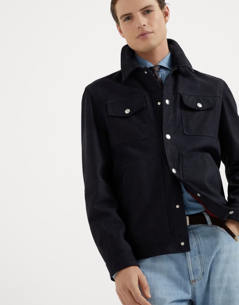 Brunello Cucinelli o1w1db10825 Leather Jacket in Navy Blue Size US L / EU 52-54 / 3 - 4 Thumbnail
