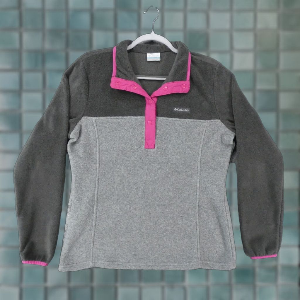 Pinko Columbia Sweatshirt Womens Medium Gray Pink Pull Over Fleece Mock Neck Pullover Activewear Logo 100% Polyester Size M / US 6-8 / IT 42-44 - 1 Thumbnail