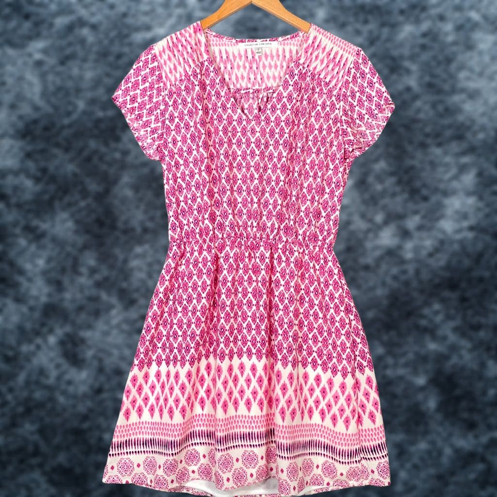 Vintage COLLECTIVE CONCEPTS Dress Small Pink Drop Waist Knee Length A-Line Bohemian Vacation Coastal Beach Women's Size S / US 4 / IT 40 - 1 Thumbnail