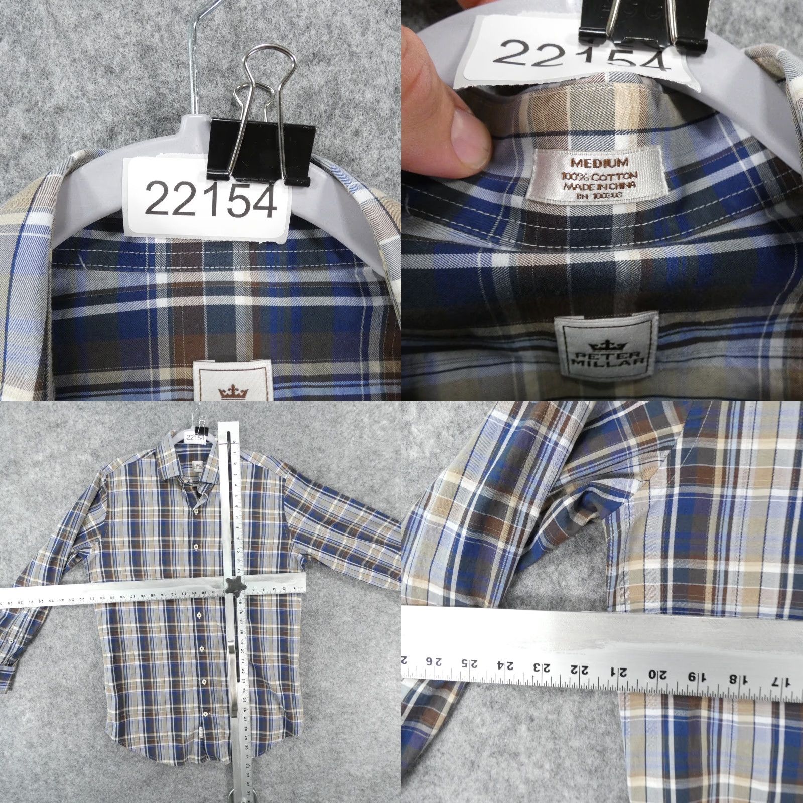 Peter Millar Peter Millar Shirt Mens Medium Long Sleeve Button-Up Plaid Brown Blue Size US M / EU 48-50 / 2 - 8 Thumbnail
