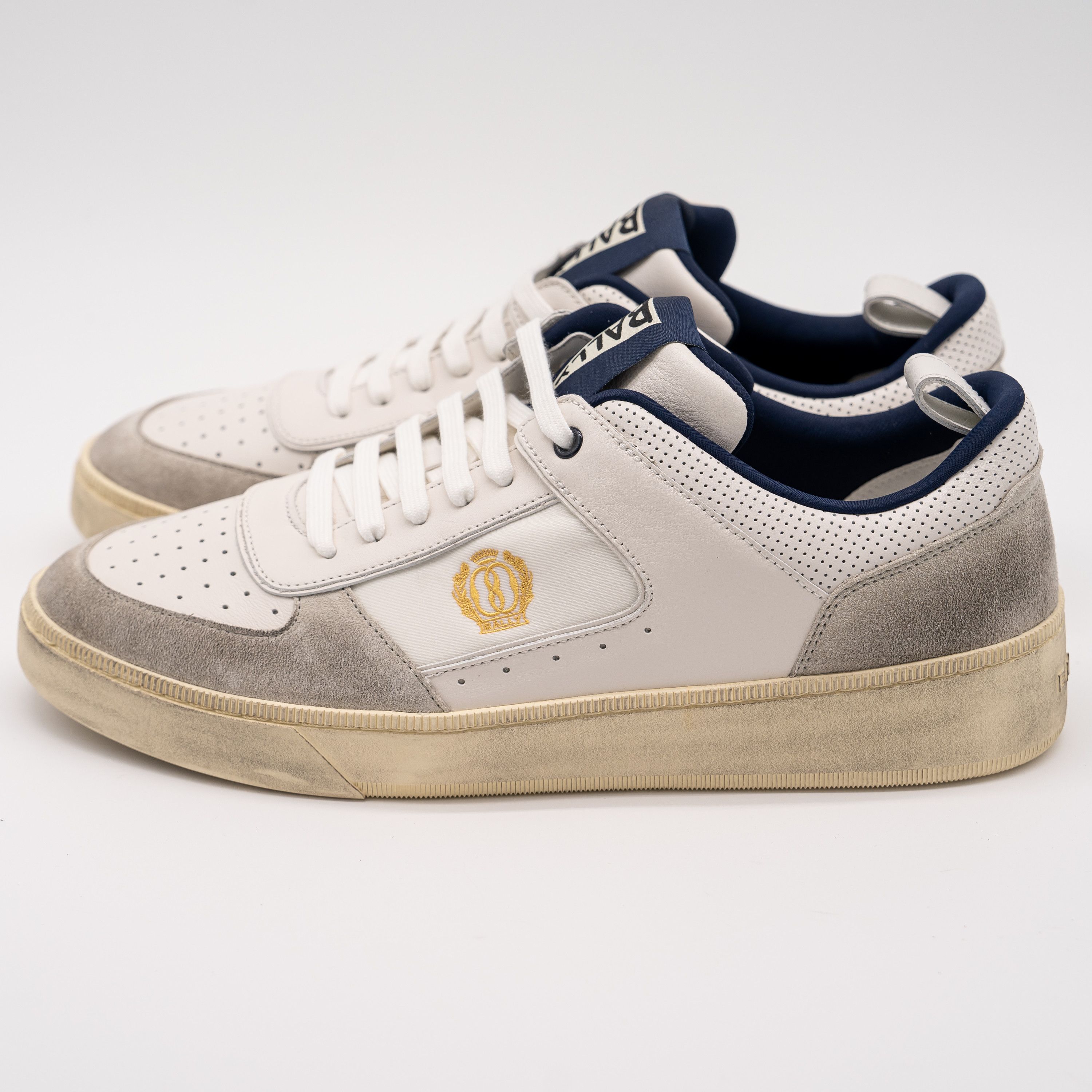 Bally 13.5 Bally Riweira White Grey Navy Dusty Leather Sneakers Size US 13 / EU 46 - 4 Thumbnail