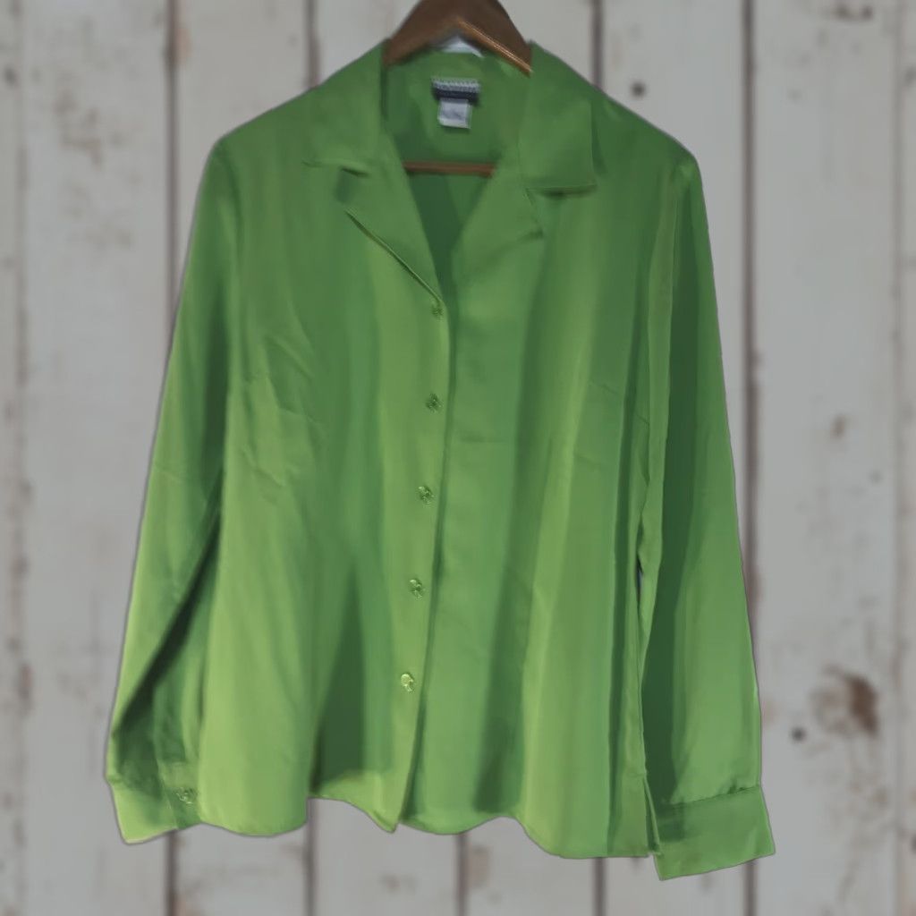 Vintage Kim Rogers Lime Green Button Up Dress Shirt Womens Size M Size M / US 6-8 / IT 42-44 - 1 Thumbnail