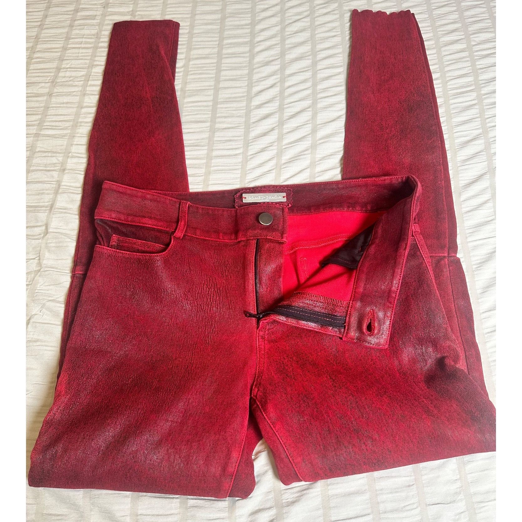 Other Gomez-Gracia London Unique Red Leather Pants, US8/UK14 Size 30" / US 8 / IT 44 - 5 Thumbnail