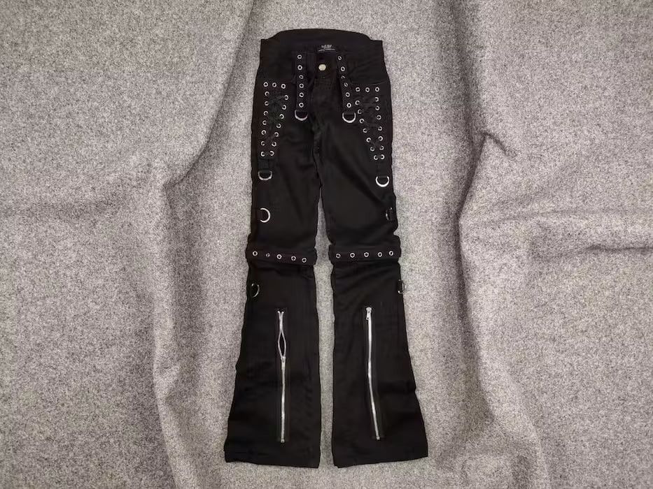 image of Avant Garde x Vintage Living Dead Souls Bondage Black Denim Flared Pants, Women's (Size 26)