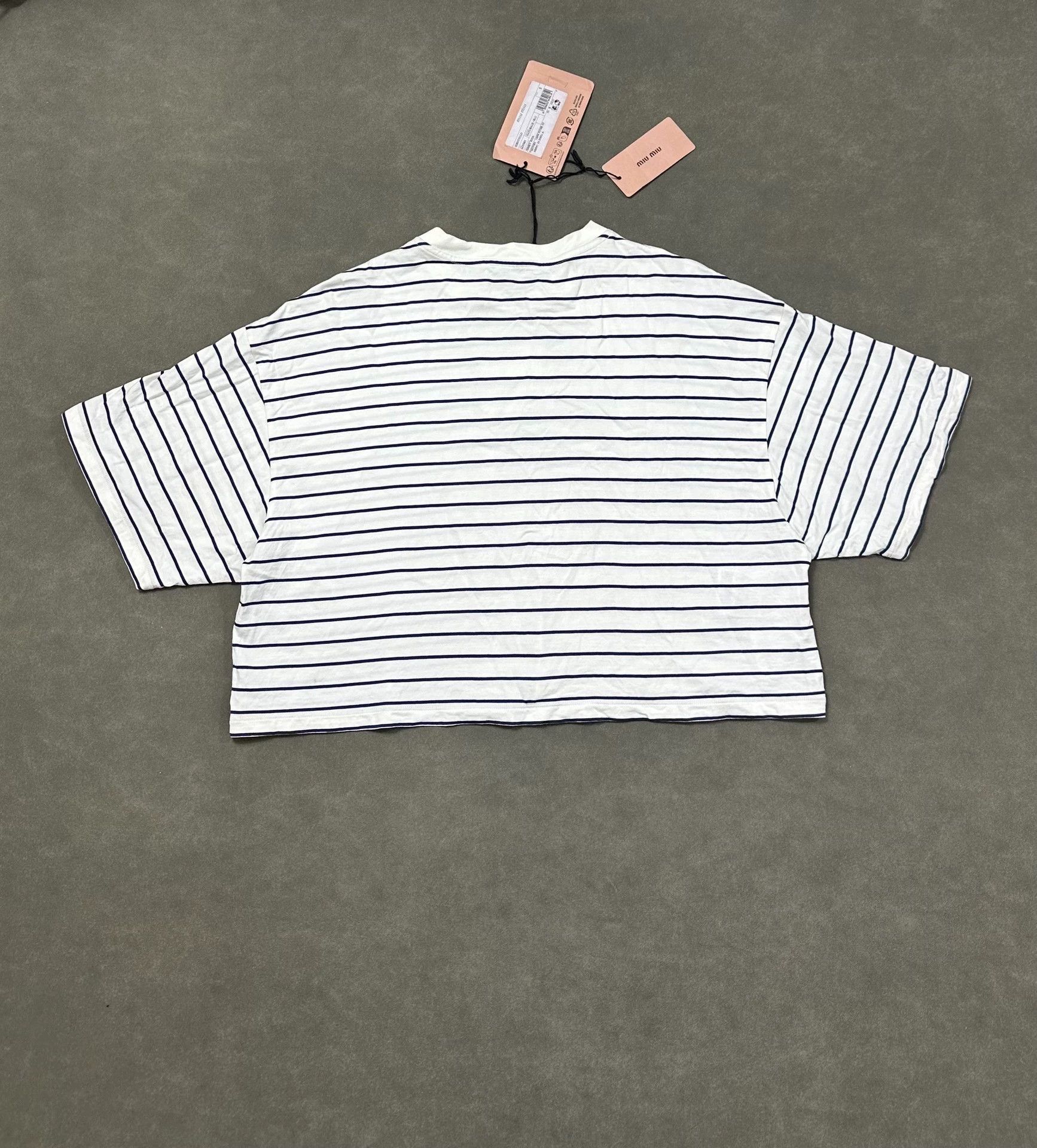 Miu Miu MIU MIU SS24 Oversized Striped Patch Logo Short-Sleeve Tee S Size S / US 4 / IT 40 - 3 Thumbnail