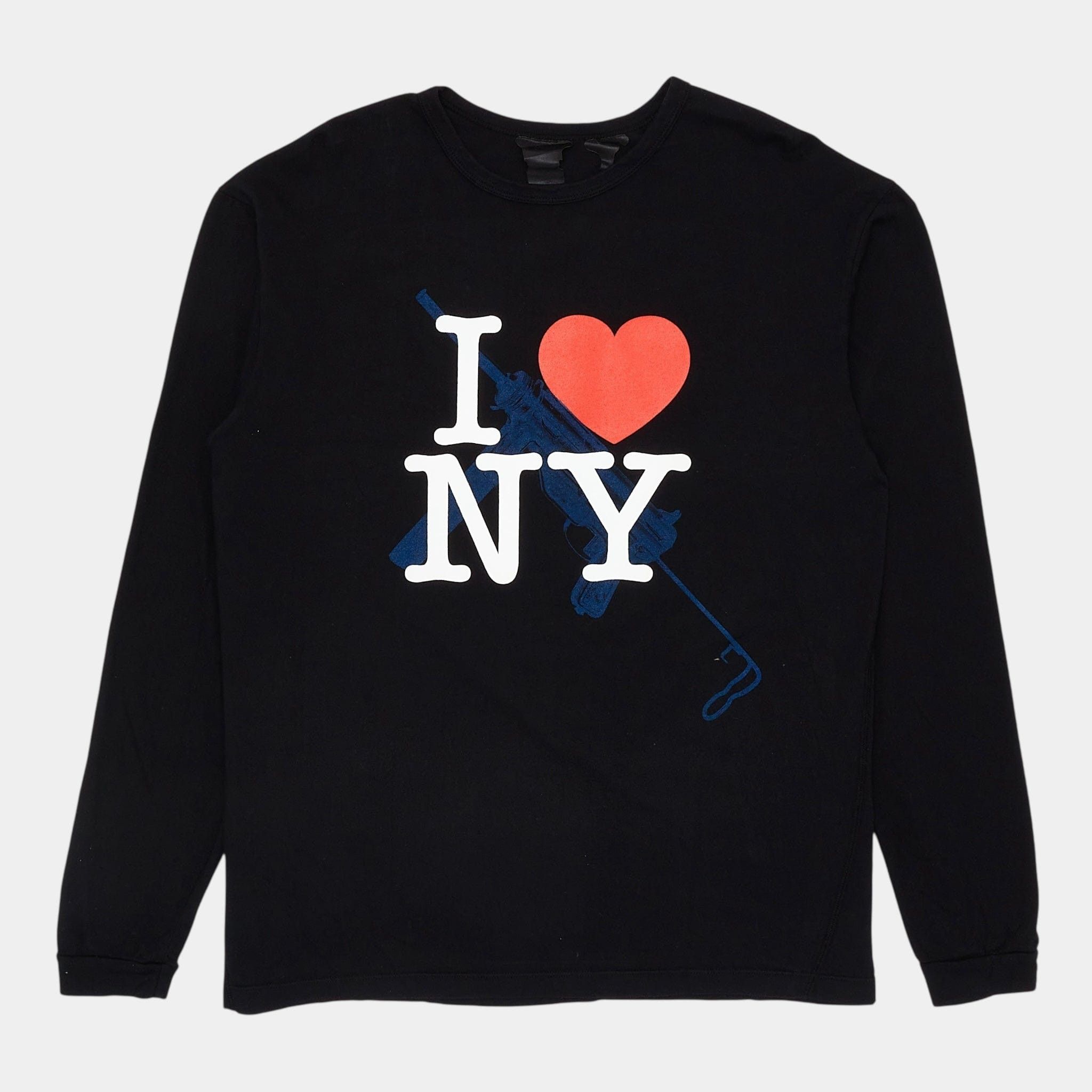 Vlone I Love NY Grease Gun Logo Long Sleeve Tee Shirt Black Multi