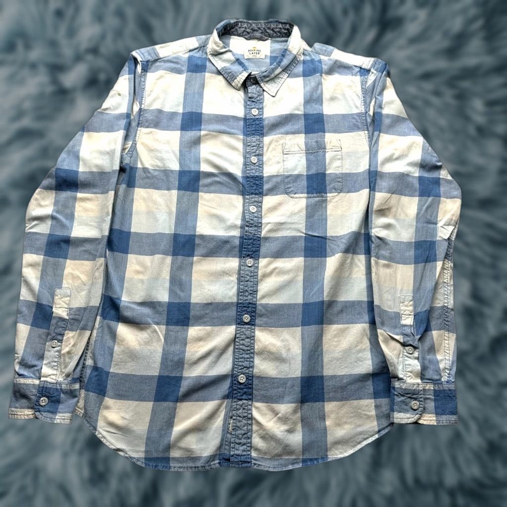 Marine Layer Marine Layer Stockton Blue Plaid Mens Marge Medium Long Sleeve Button Shirt Blue Size US M / EU 48-50 / 2 - 1 Thumbnail