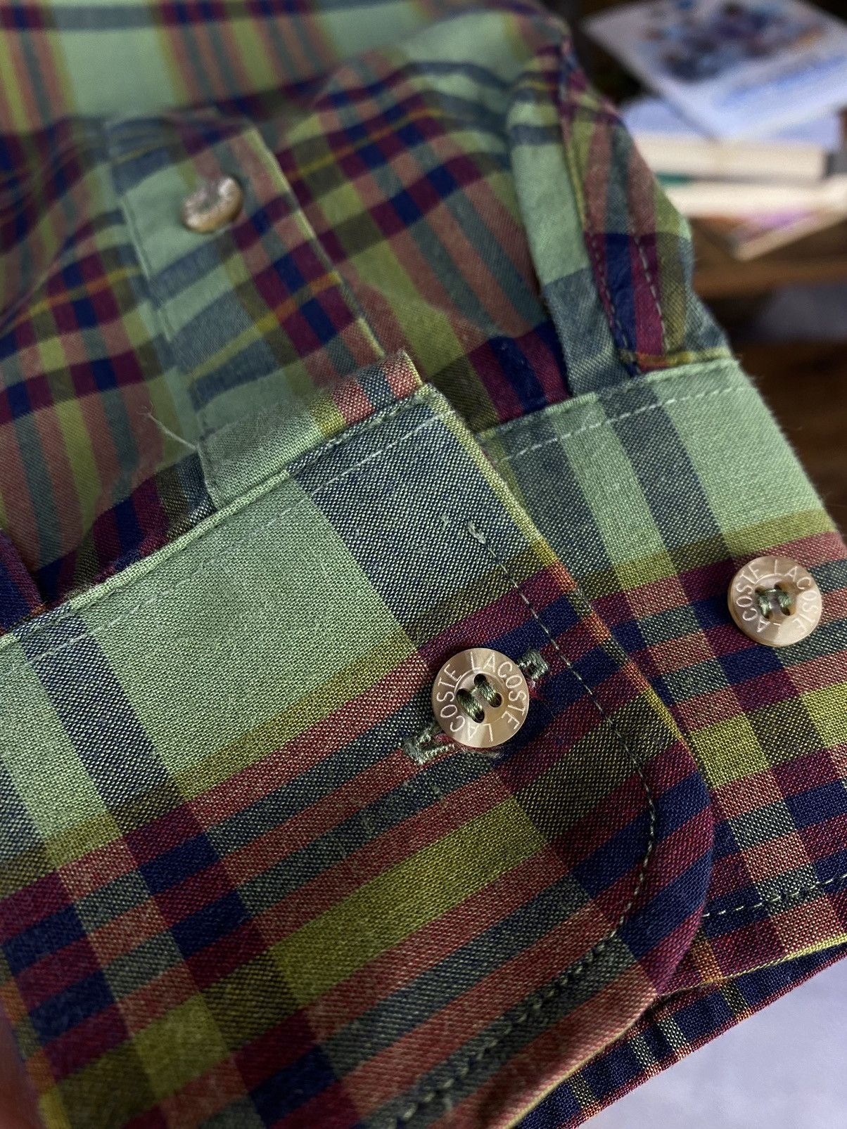 Lacoste × Vintage Vintage Men's Lacoste Chemise Plaid Green Long Sleeve Shirt Size US XL / EU 56 / 4 - 6 Thumbnail