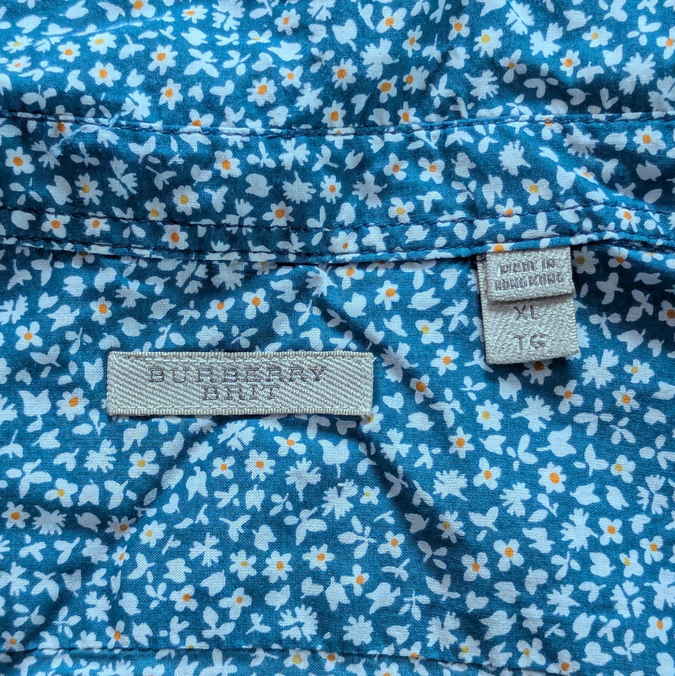 Burberry BURBERRY Brit Blue Cotton Floral Printed Short Sleeve Shirt Size US XL / EU 56 / 4 - 8 Thumbnail