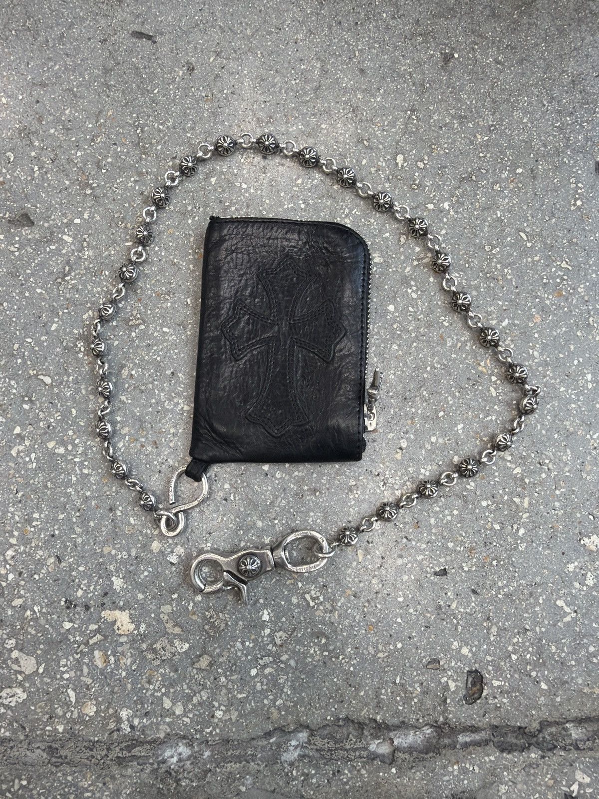 Chrome Hearts Cross Leather Wallet + Cross Ball Chain 24IN