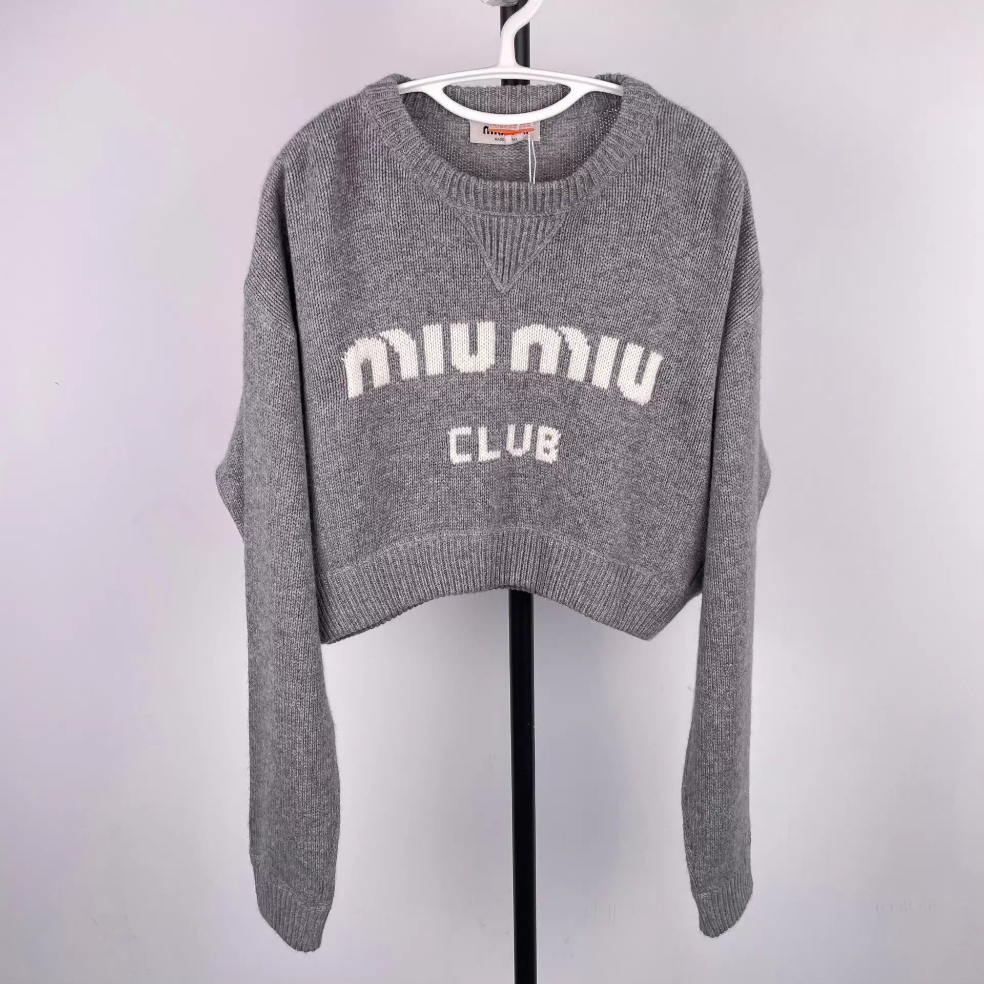 Miu Miu MIU MIU Gray Cashmere Sweater Womens 40 Chest Logo Size S / US 4 / IT 40 - 1 Thumbnail
