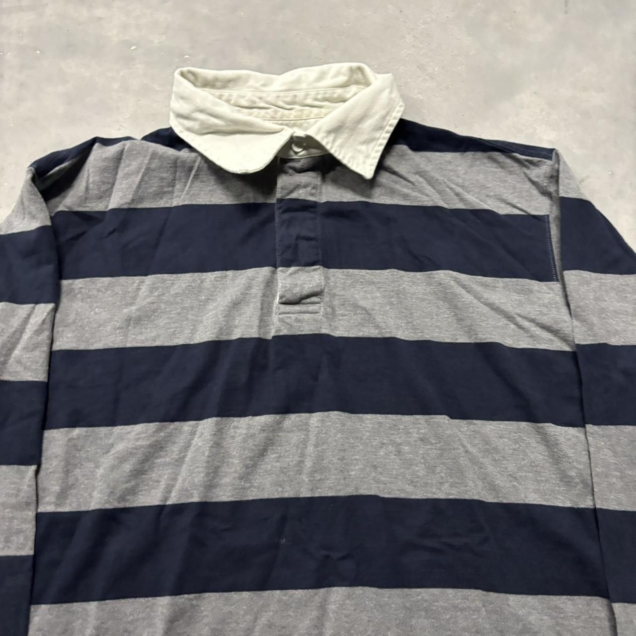 Japanese Brand × Vintage Crazy Vintage Y2K/2000s Grunge Grey Striped Skater Polo Rugby Longsleeve Shirt! Size US XL / EU 56 / 4 - 2 Thumbnail