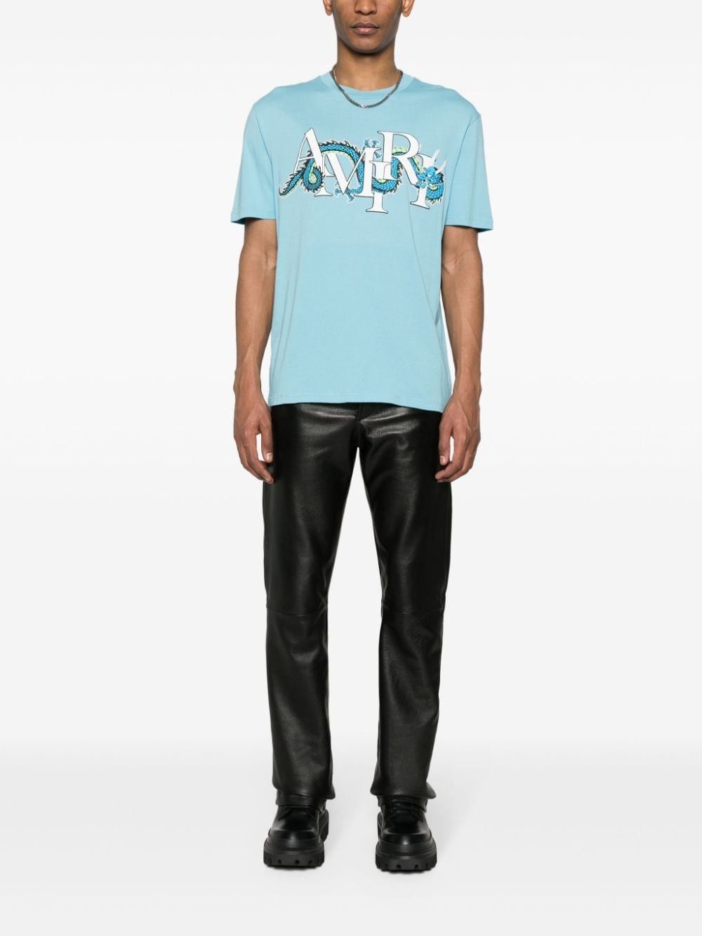 Amiri oc11z0225 Dragon Logo Sleeve T-Shirt in Light Blue Size US S / EU 44-46 / 1 - 2 Thumbnail
