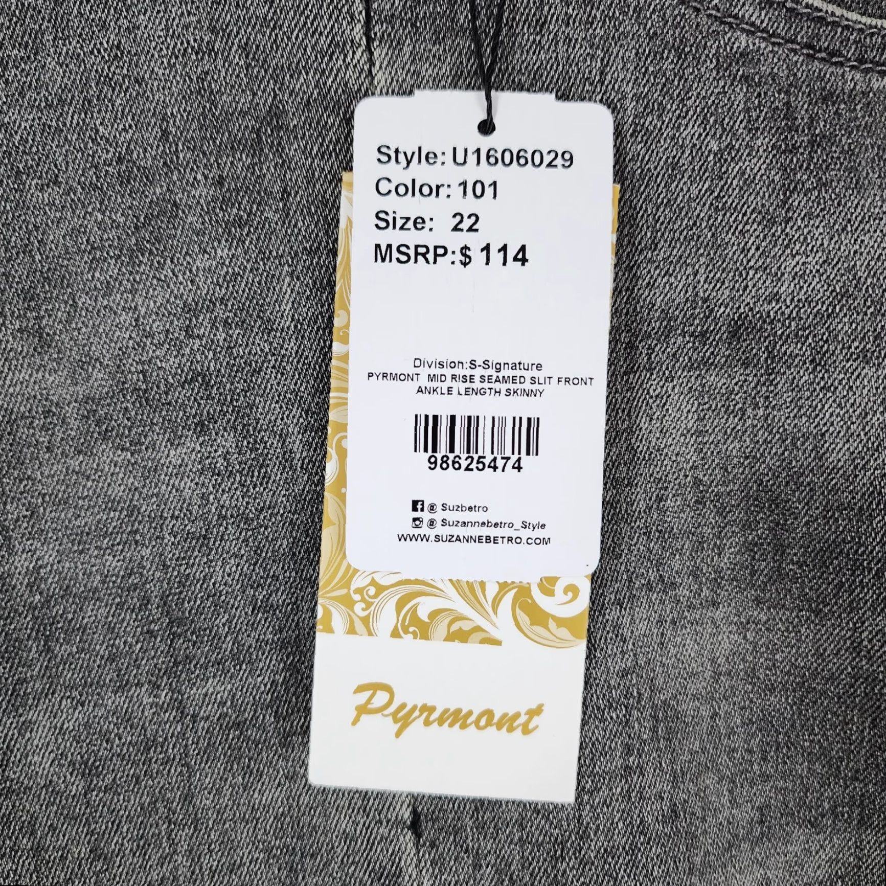 Vintage Suzanne Betro Jeans Women Size 22 Gray Mid Rise Seamed Slit Front Ankle Skinny Womens Size 40" / US 18 - 3 Thumbnail