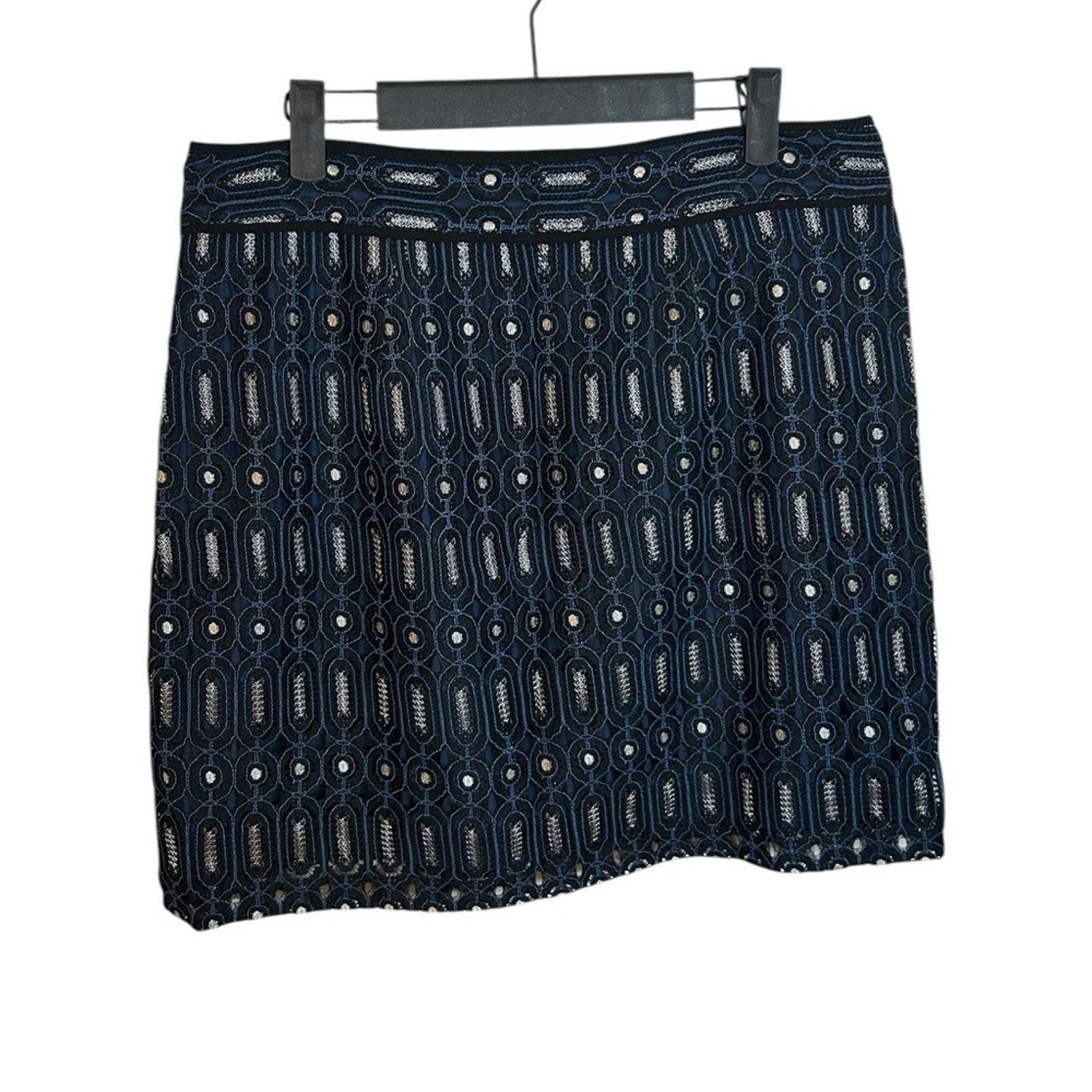 Loft Loft Navy Blue Lace Pocket Front Mini Skirt Size 32" / US 10 / IT 46 - 2 Thumbnail