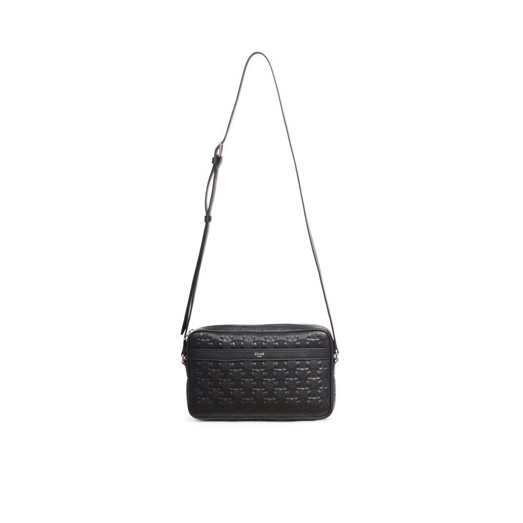 Celine CELINE $2300 Black Triomphe Embossed Medium Messenger Bag Ne Size ONE SIZE - 1 Thumbnail