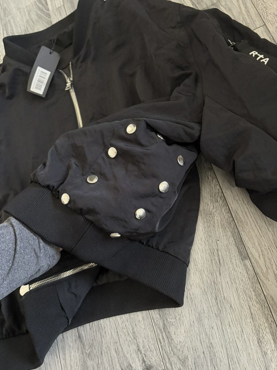 Rta RtA Black Women's Bomber Jacket with Silver Hardware NWT Size XXL / US 16-18 / IT 52-54 - 6 Thumbnail