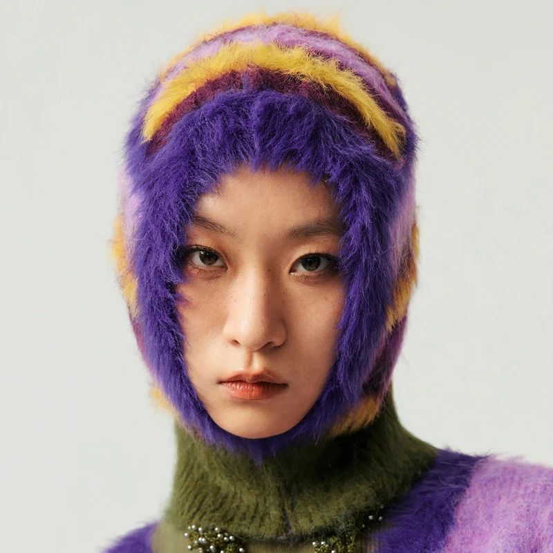 Designer × Vintage Wool Plush Fluffy Balaclava Ski Mask Retro Unisex Beanies Size ONE SIZE - 7 Thumbnail