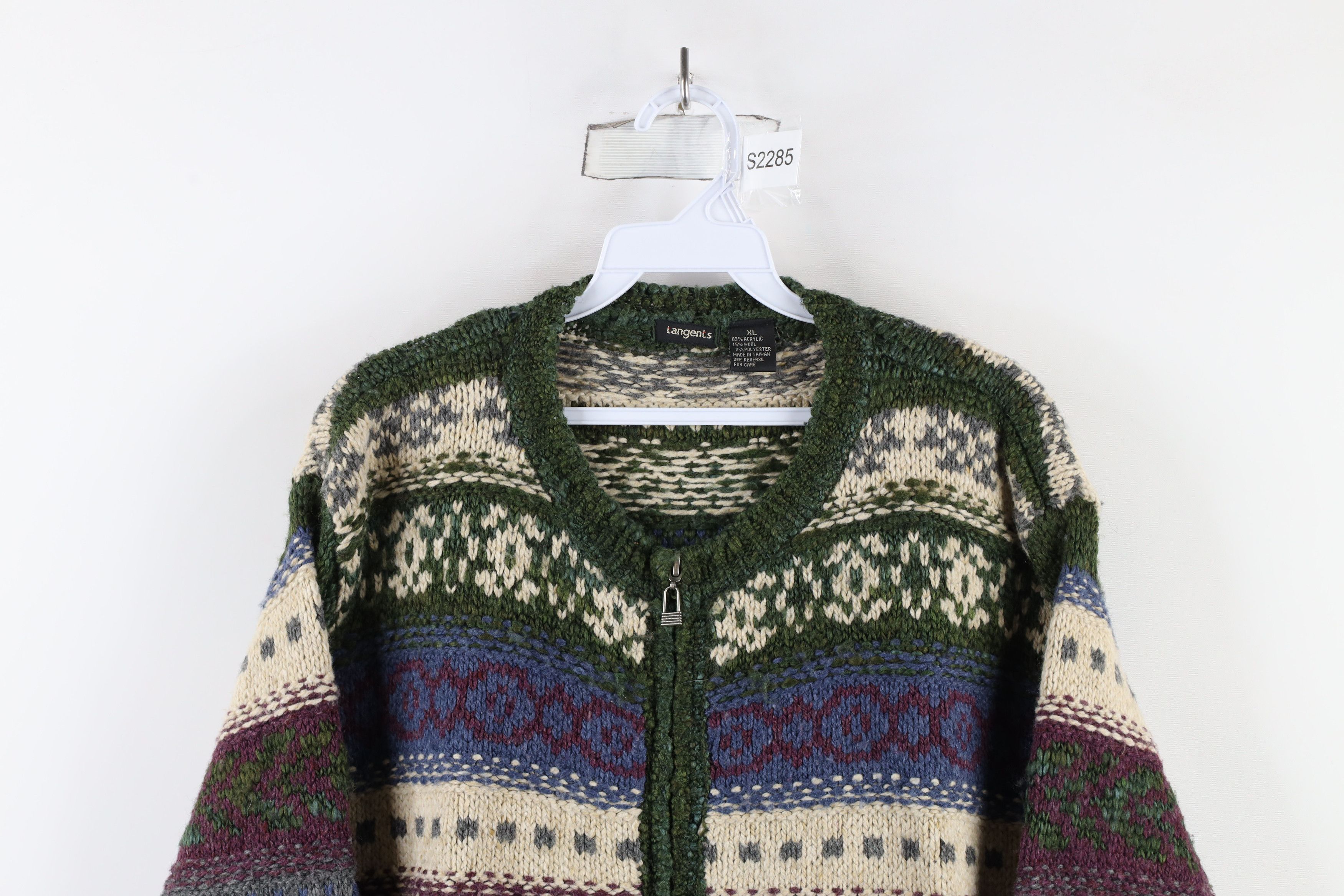 Vintage Vintage 90s Blend Fair Isle Knit Full Zip Cardigan Sweater Size XL / US 12-14 / IT 48-50 - 2 Thumbnail