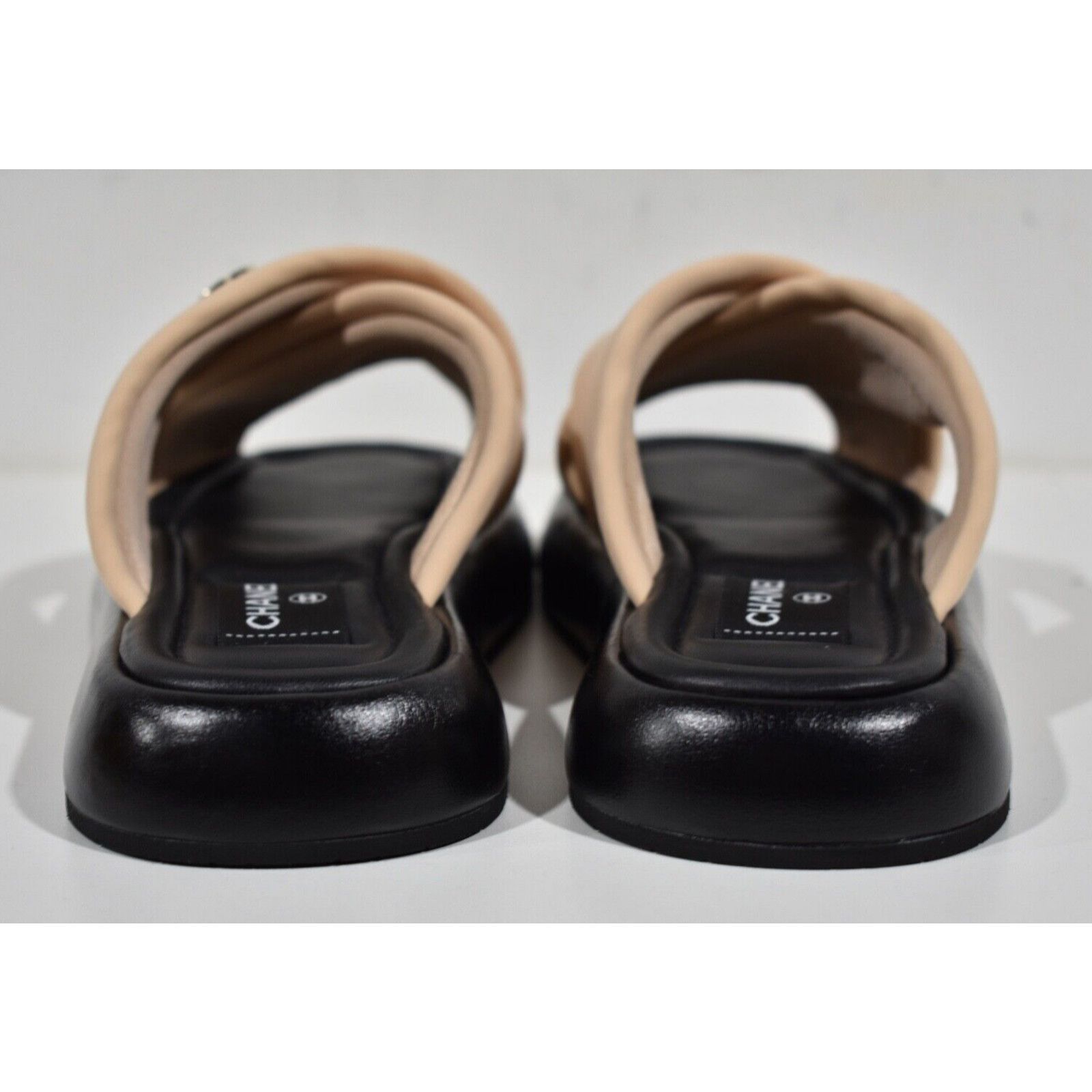 Chanel Chanel Beige Black Fabric Criss Cross Puffy CC Logo Slide Size US 12 / IT 42 - 11 Thumbnail