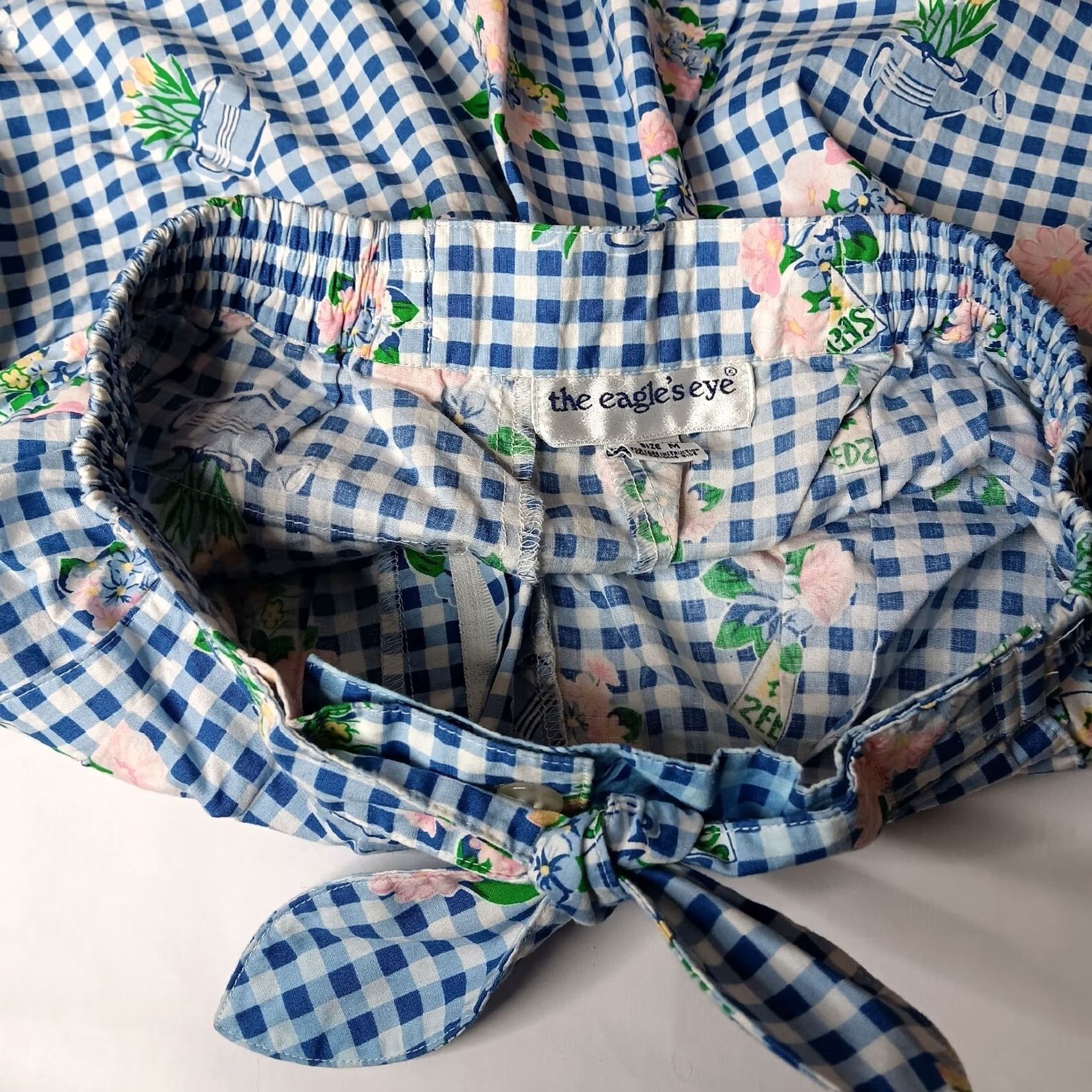 Vintage VINTAGE The Eagle's Eye Shorts Womens M Plaid Flower Garden Pleated Bow Blue 100% Cotton Spring Summer Fall Size 32" / US 10 / IT 46 - 7 Thumbnail