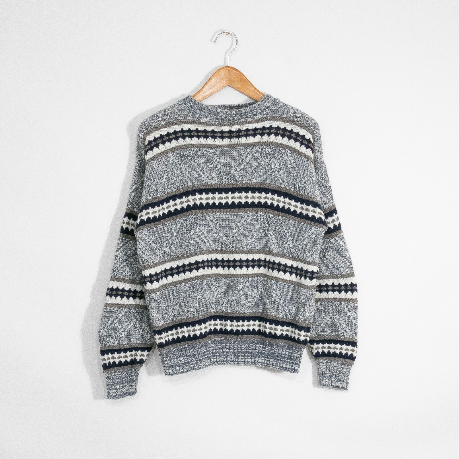 Vintage Vintage Cotton Knit Fair Isle Sweater Medium Gray Striped Size US M / EU 48-50 / 2 - 1 Thumbnail