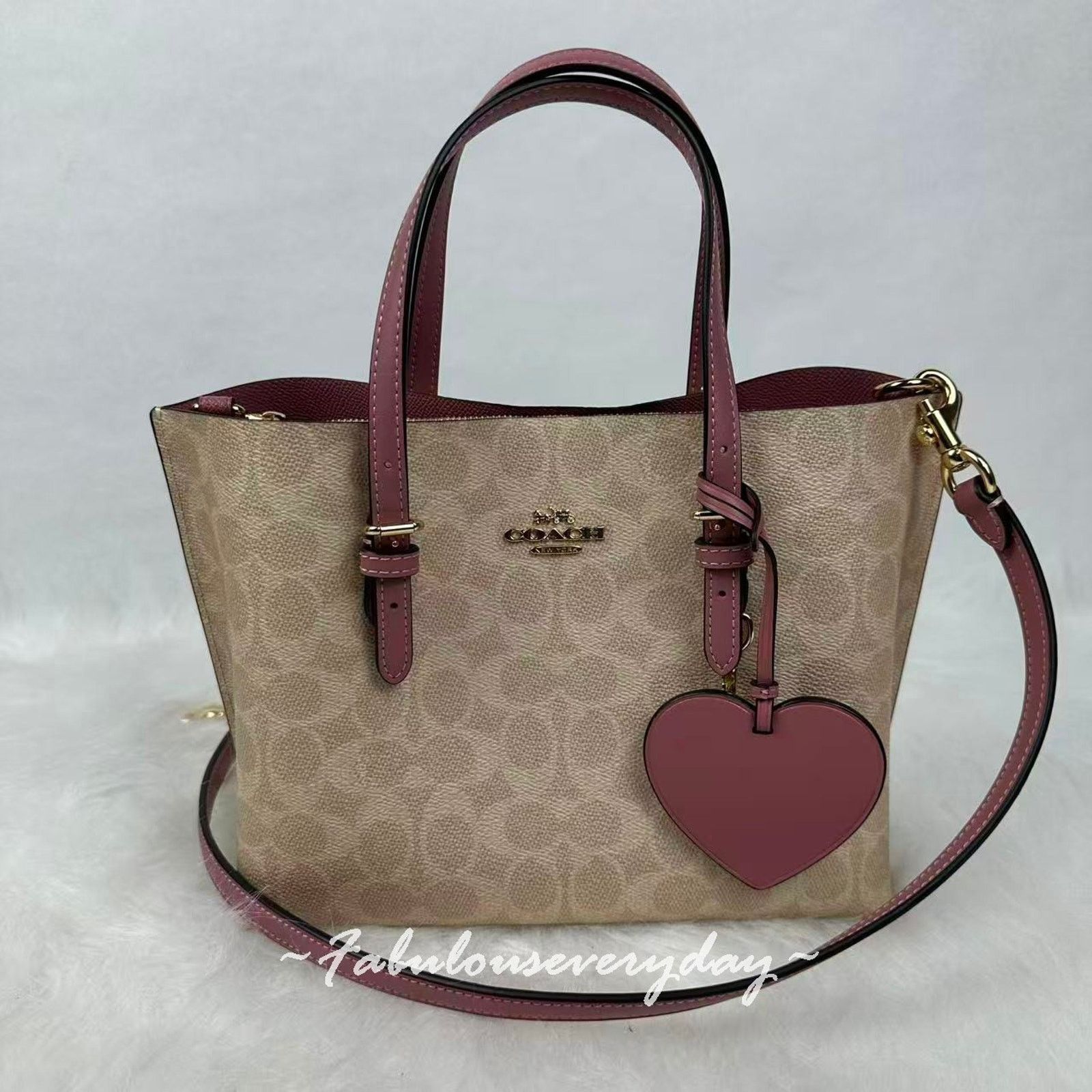 Coach Coach Mollie Tote Bag 25 Sig Canvas Heart Charm Sand Peony Size ONE SIZE - 1 Thumbnail