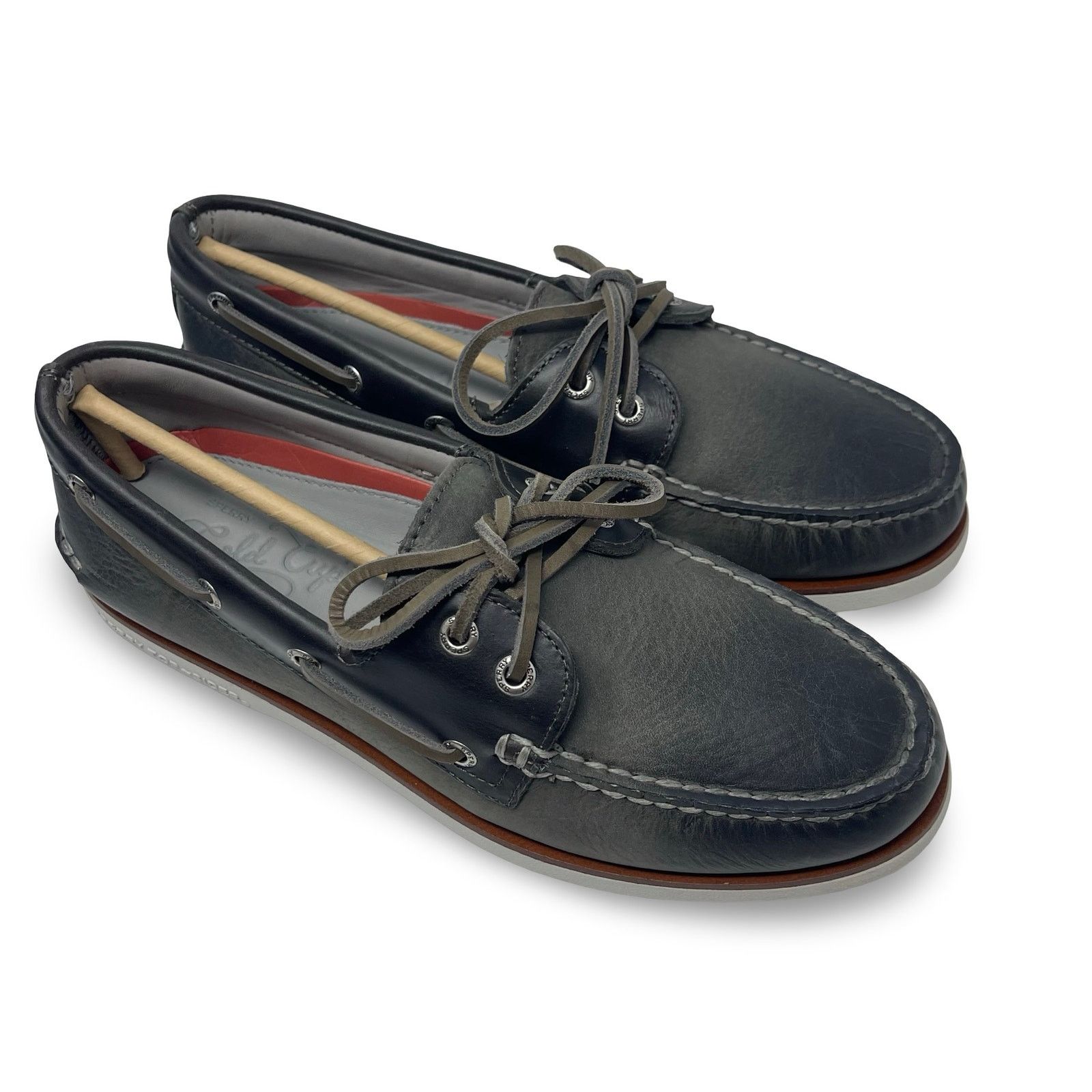 New SPERRY Gold Cup Men Gray Leather Boat Shoes Size
