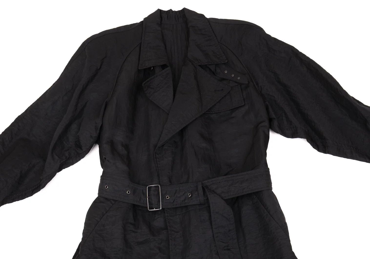 Issey Miyake Nylon Shirred Long Coat in Black, Size M Size US M / EU 48-50 / 2 - 2 Thumbnail