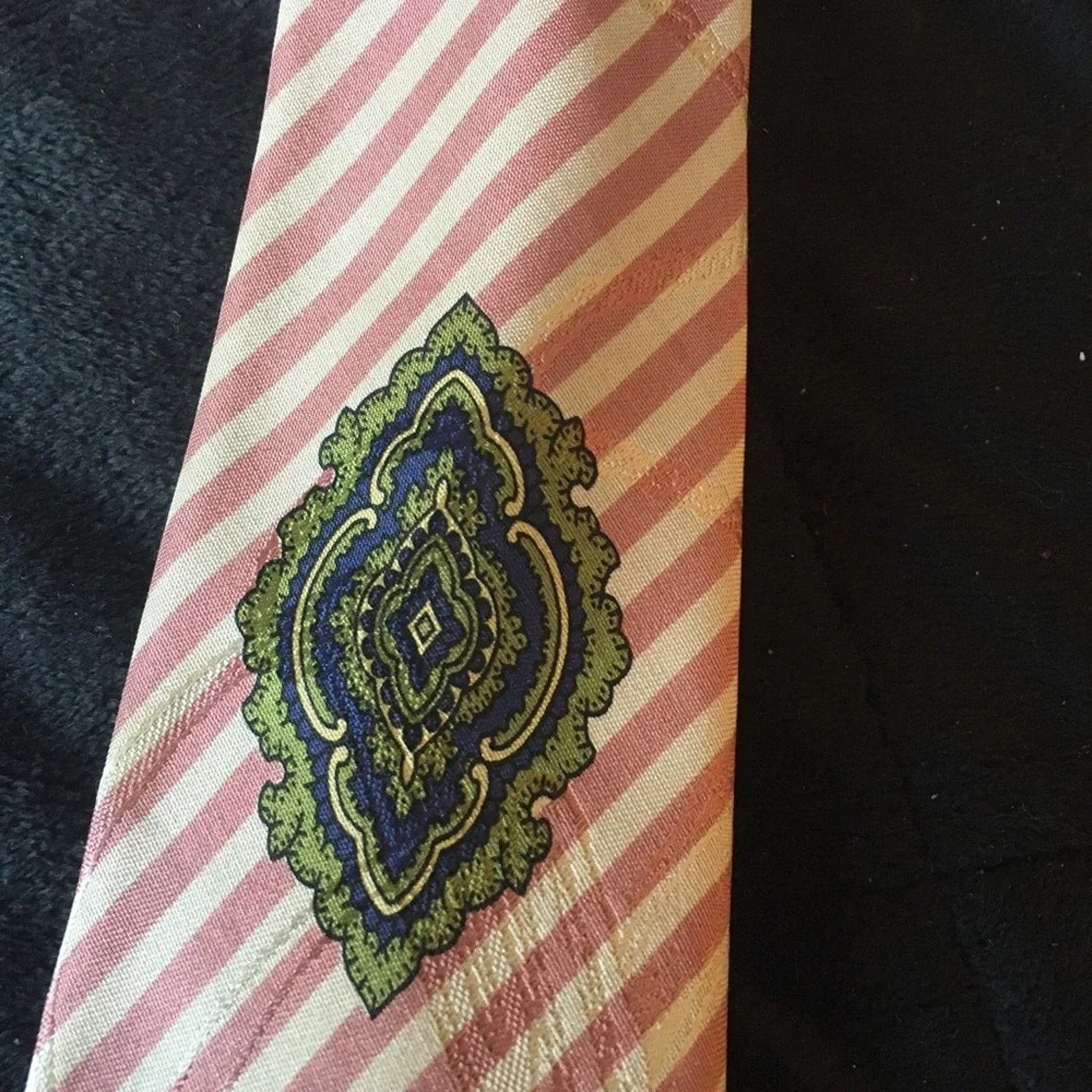 The Unbranded Brand Marco Cellini 100% silk necktie, pink and white striped Size ONE SIZE - 2 Thumbnail