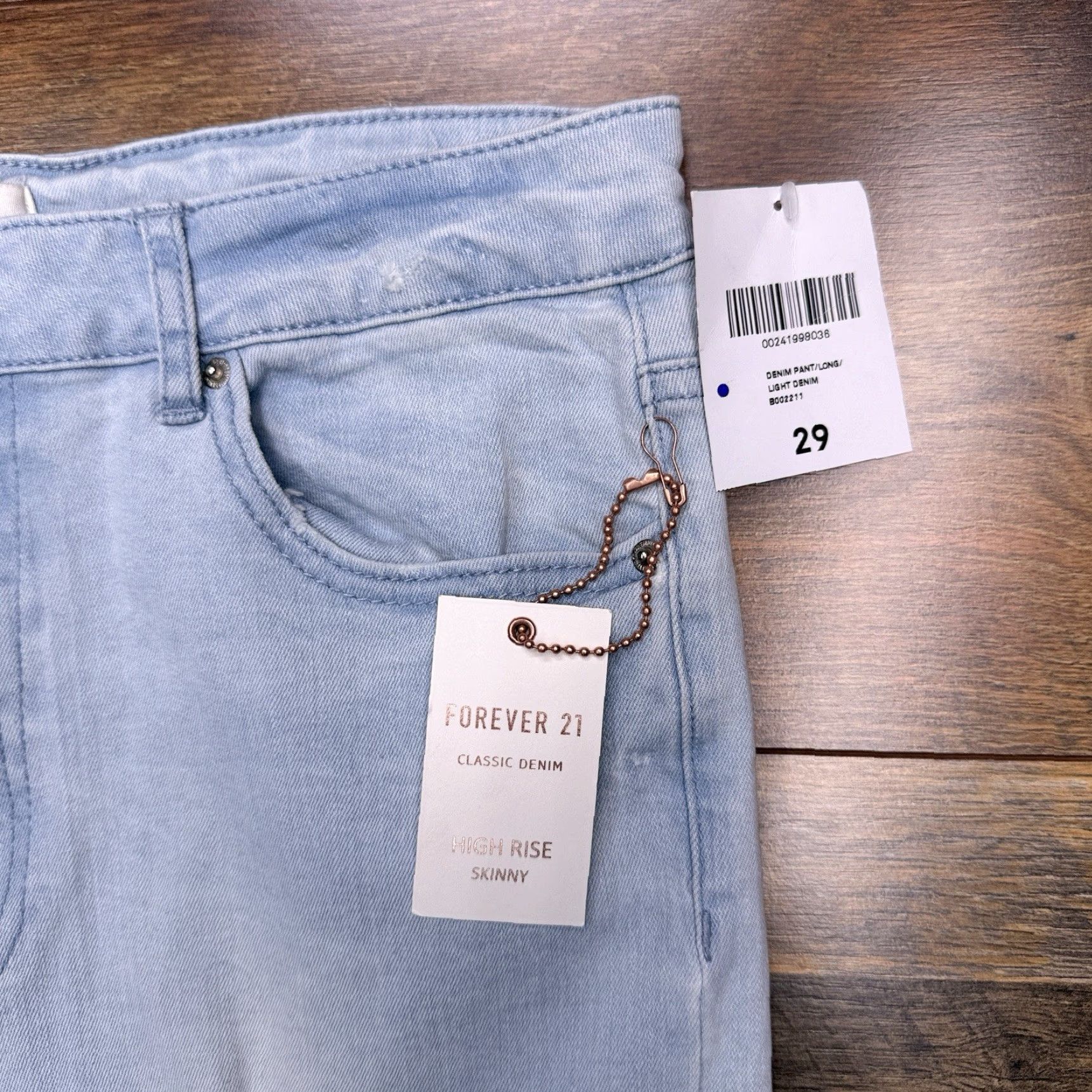 Forever 21 Forever 21 High Rise Skinny Jeans Womens 29 Light Blue Stretch Denim 5-Pocket Zipper Button Winter Summer Spring Fall Size 29" - 4 Thumbnail
