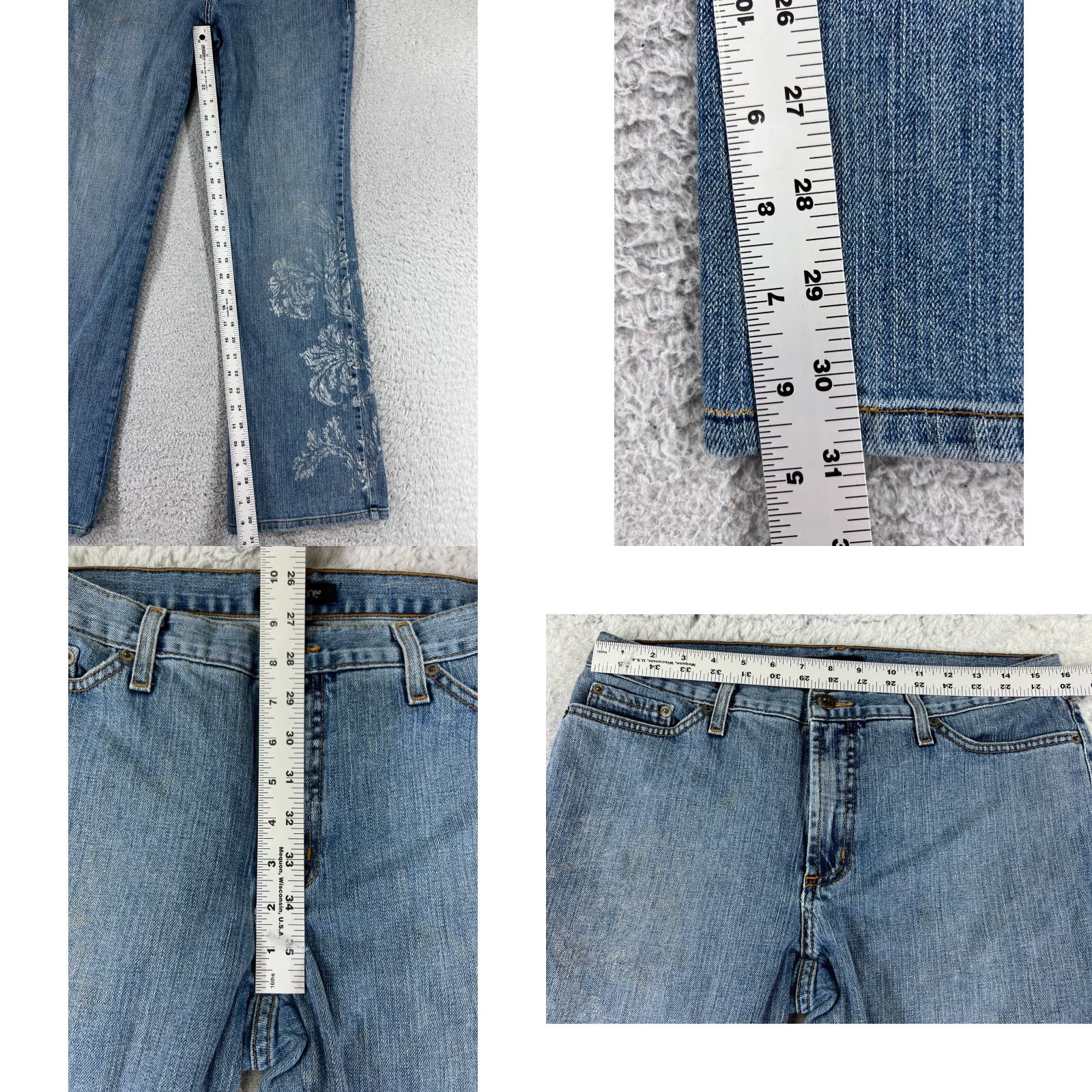Vintage Karen Kane Jeans Womens 12 Blue Floral Denim Flared Mid Rise 30x31 Distressed Regular Fit Size 34" / US 12 / IT 48 - 8 Thumbnail